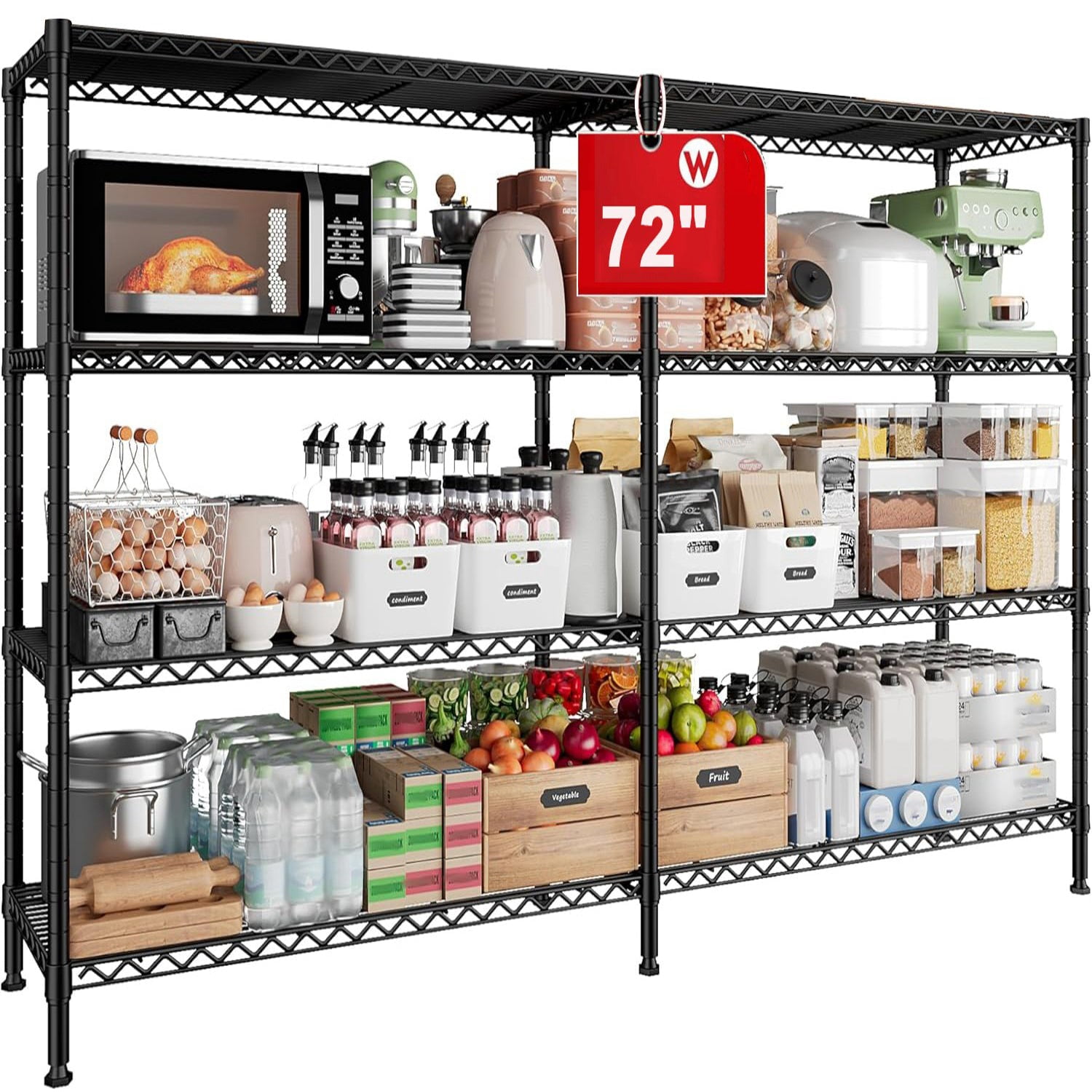 Sailvan 4-Tier Heavy Duty Metal Storage Rack,72"W x 18"D x 60"H Adjustable Wire Shelving Unit,1600 lbs Capacity Garage Pantry Shelves,Black