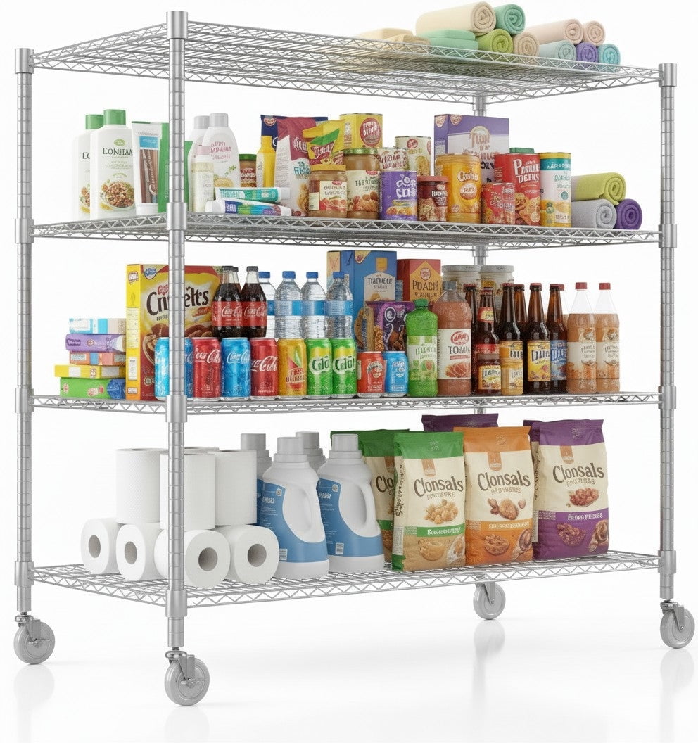 Sailvan 4-Tier Heavy Duty Wire Shelving Unit with Wheels, 48"W x 24"D x 72"H Metal Storage Rack, 3250LBS Capacity, Adjustable Garage Shelves,Silver
