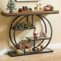 Sailvan 41.3" Console Table with Circle Base, Industrial 4-Tier Entryway Table with 1.7" Thickened Top, Narrow Hallway Sofa Table with Storage for Living Room, Hallway, Foyer, Rustic Brown