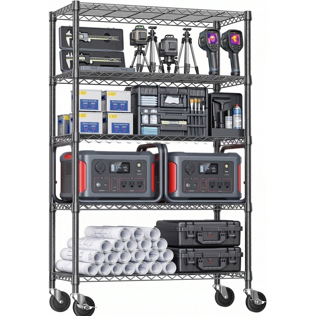 Sailvan 46"W 5-Tier Metal Wire Shelving Unit with Wheels, 1000LBS Heavy Duty Storage Shelves for Garage Kitchen Pantry, 18"Dx46"Wx72"H,Black