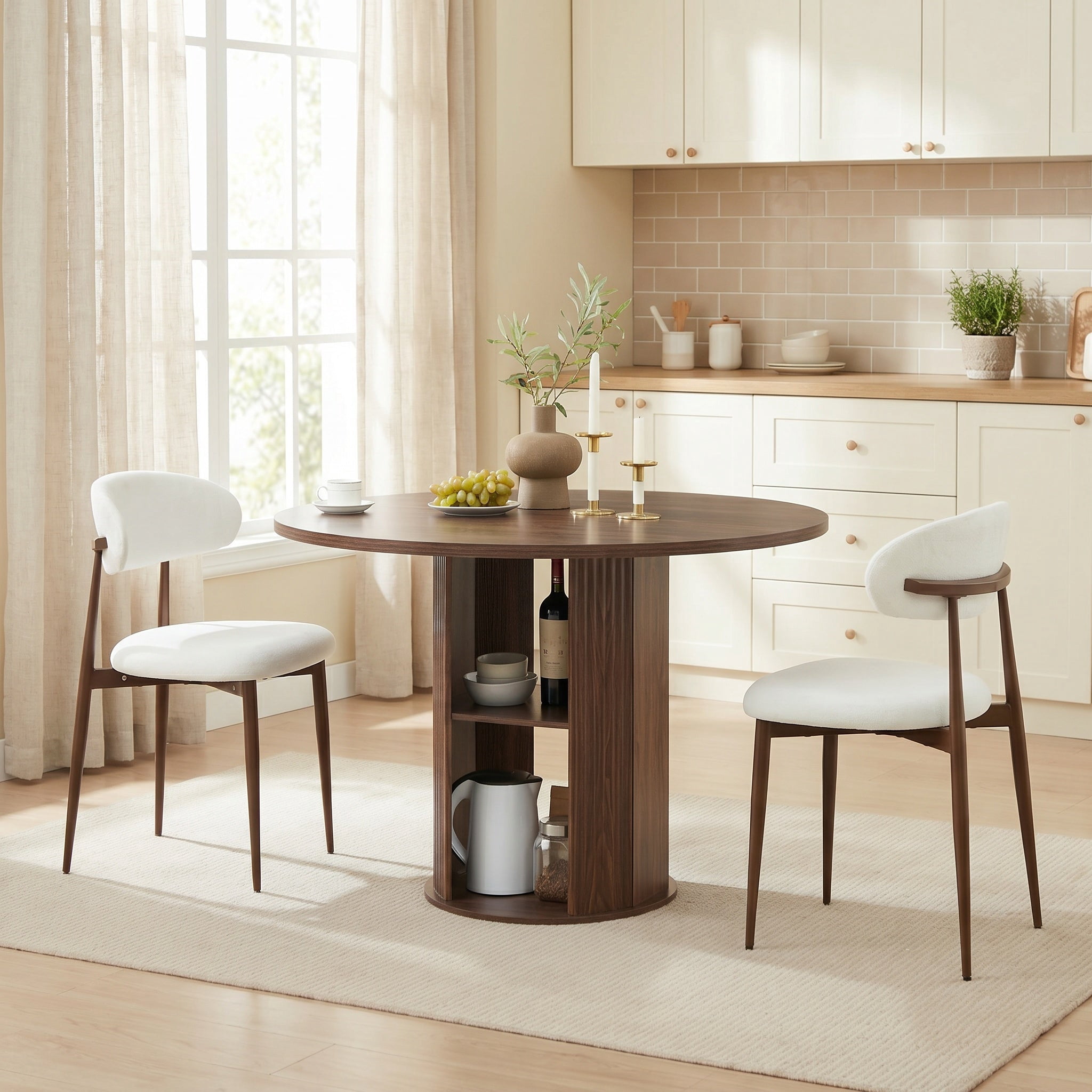 Sailvan 47.24" Round Dining Table Set with 2 Chairs, 2-Tier Storage Shelf