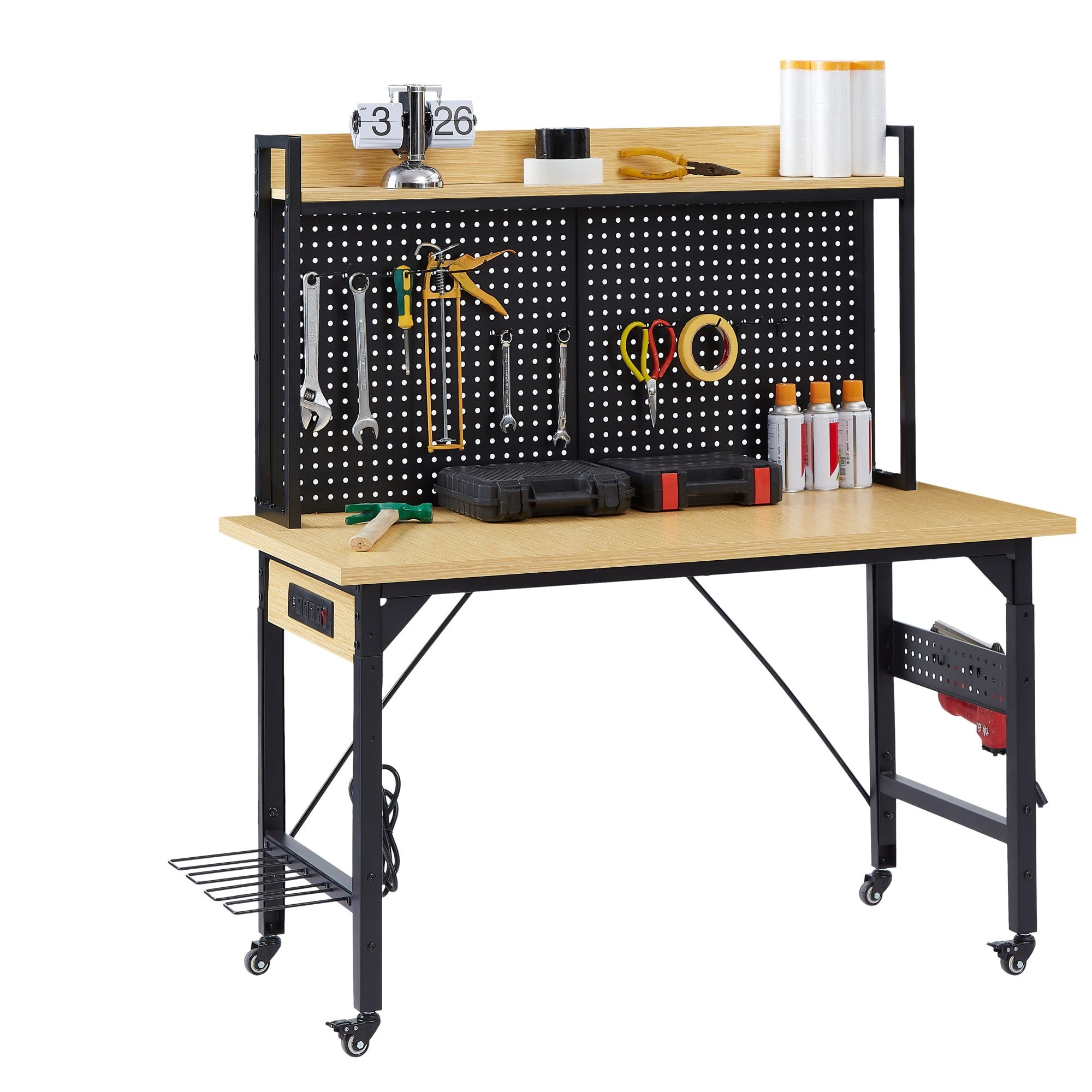 Sailvan 48" Adjustable Workbench with Pegboard, Heavy Duty Wooden Desktop, 1600LBS Load