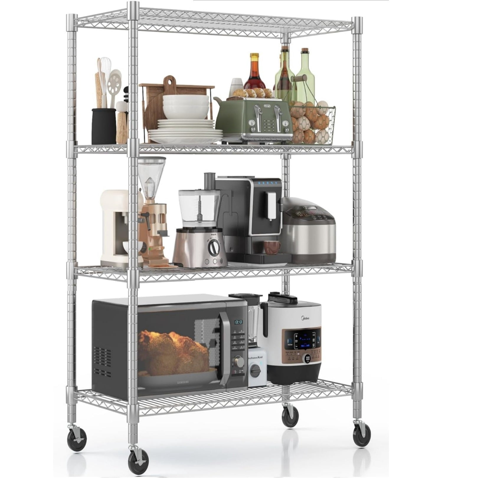 Sailvan 5-Tier Heavy Duty Metal Shelving Unit with Wheels, 1600lb Capacity Wire Storage Rack, 36"W x 18"D x 72"H, Adjustable Garage Shelves,Silver
