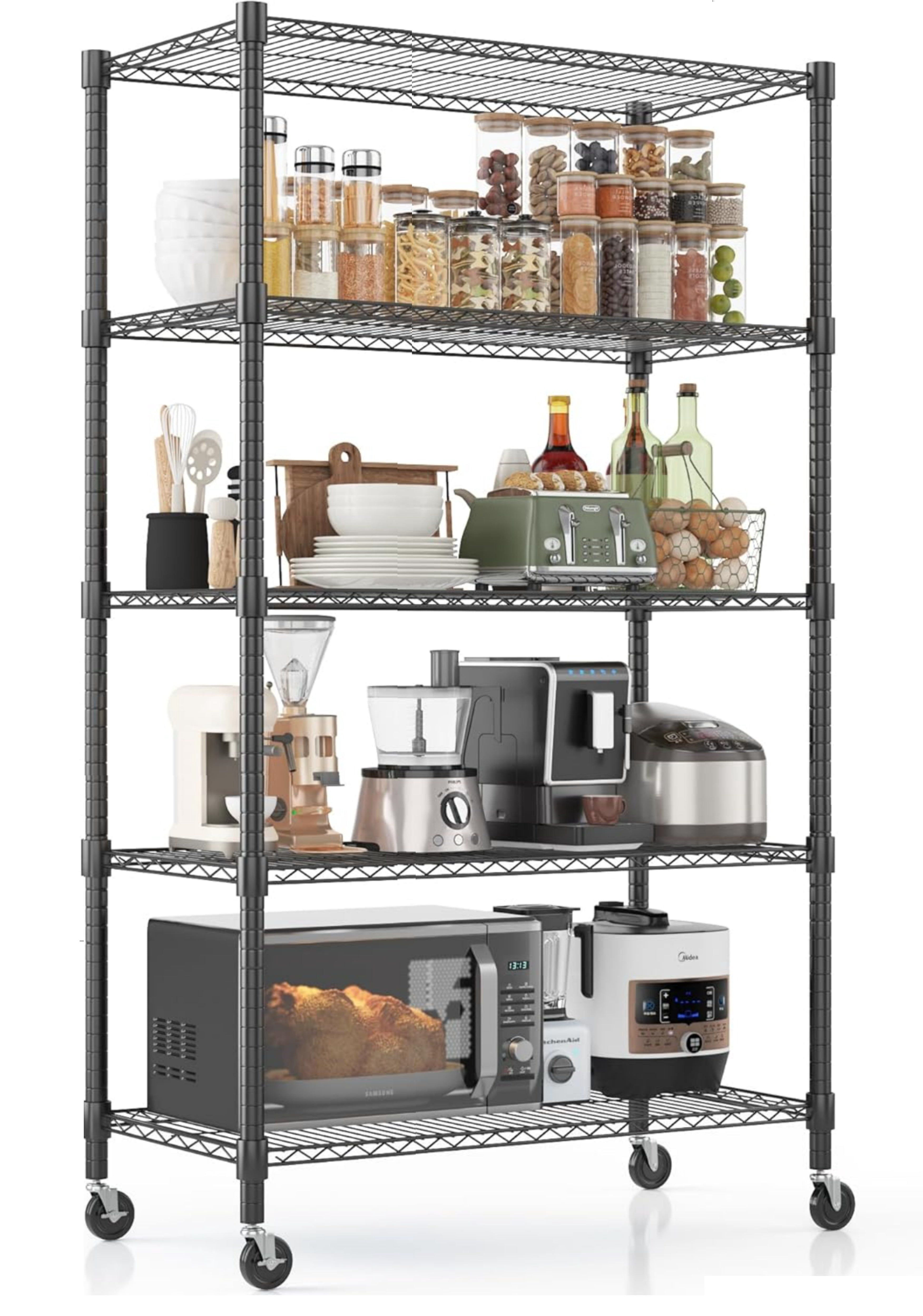 Sailvan 5-Tier Heavy Duty Metal Shelving Unit with Wheels, 2000lb Capacity Wire Storage Rack, 36"W x 18"D x 82"H, Adjustable Garage Shelves,Silver
