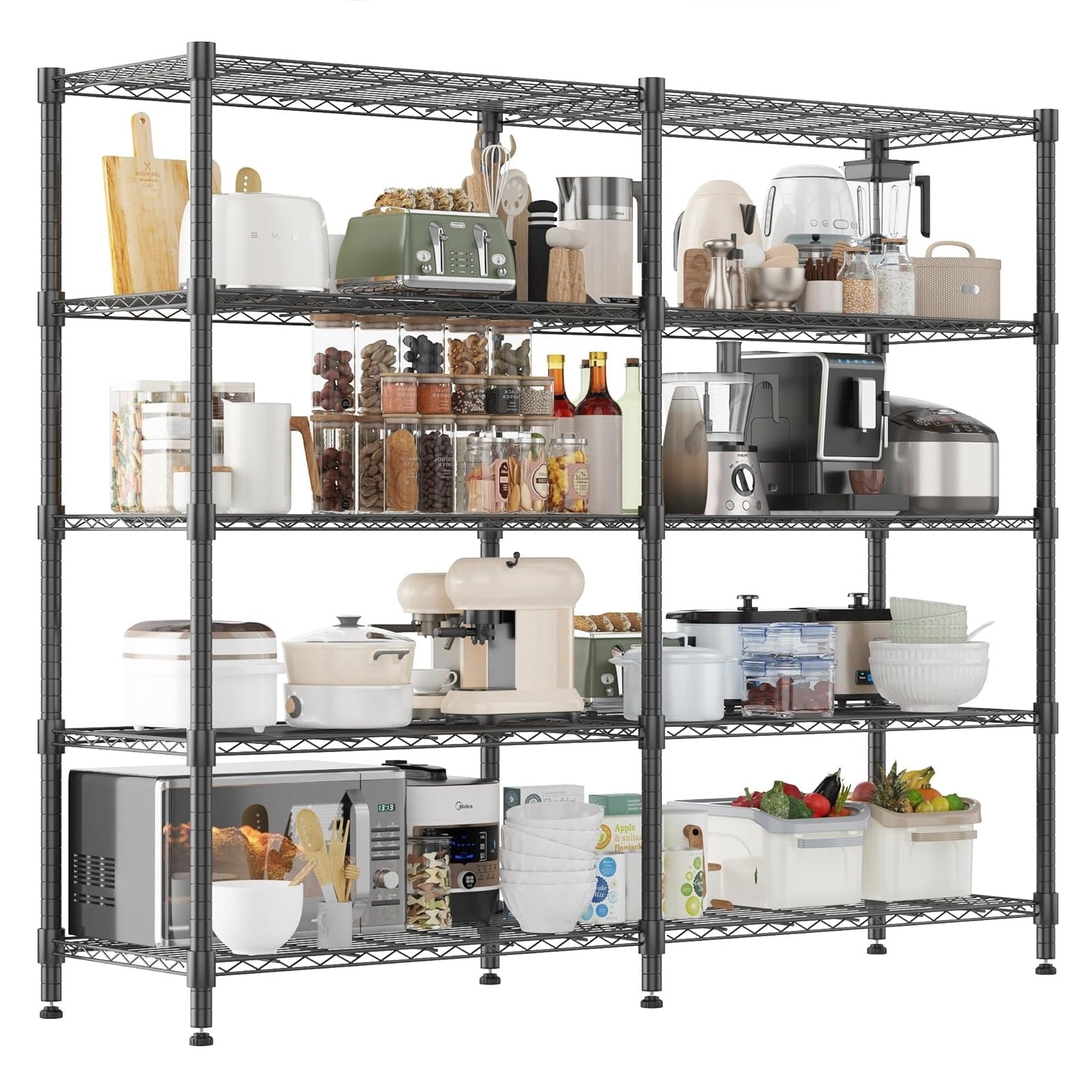 Sailvan 5-Tier Heavy Duty Metal Storage Rack, 60"W x 14"D x 72"H, 1500LBS Capacity Adjustable Wire Shelving Unit for Garage Pantry Kitchen,Black