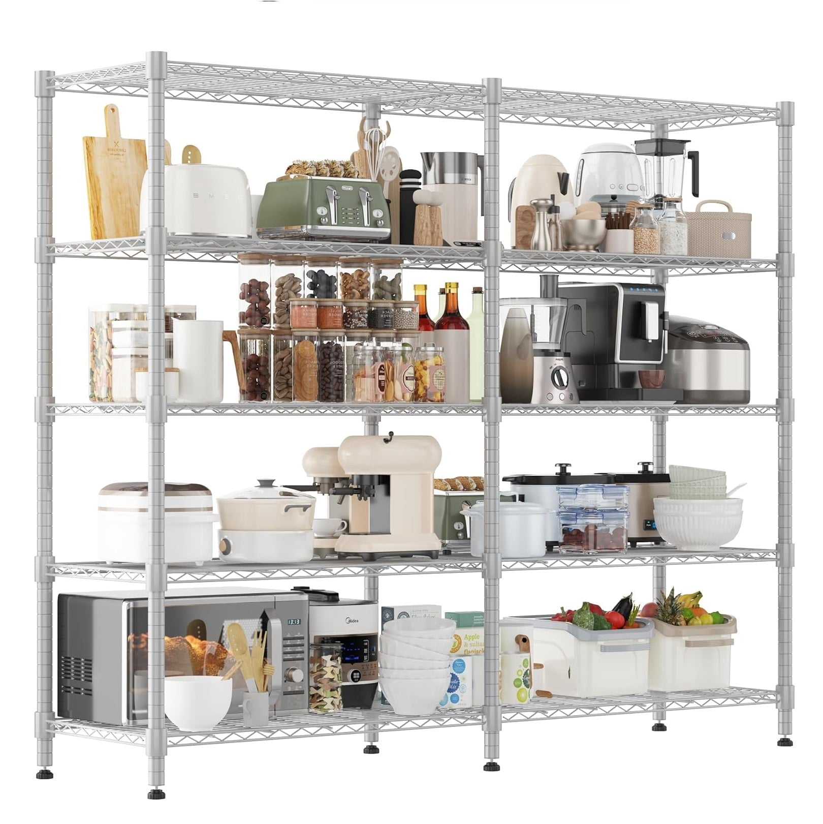 Sailvan 5-Tier Heavy Duty Metal Storage Rack, 60"W x 14"D x 72"H, 1500LBS Capacity Adjustable Wire Shelving Unit for Garage Pantry Kitchen,Silver