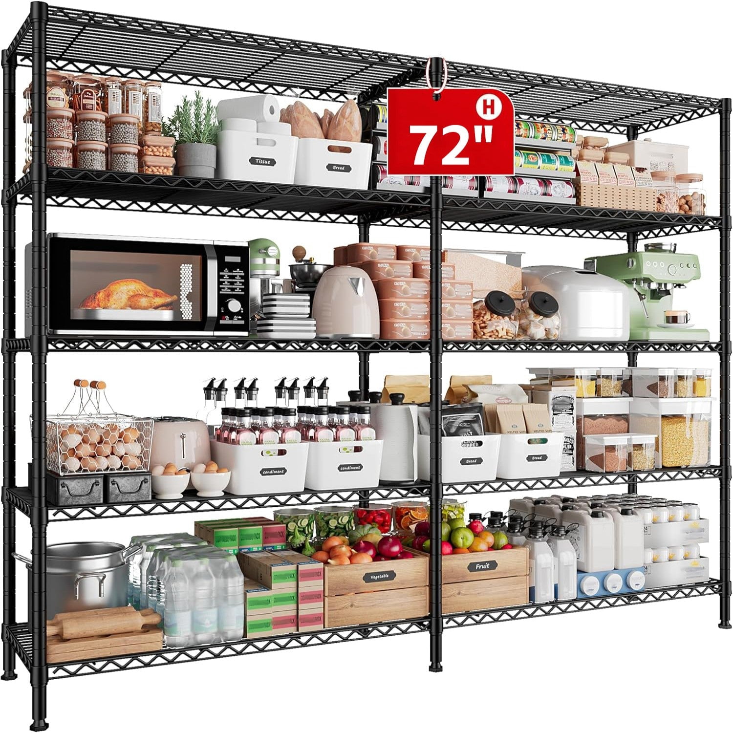 Sailvan 5-Tier Heavy Duty Metal Storage Rack,60"W x 14"D x 72"H Adjustable Wire Shelving Unit,1500 lbs Capacity Garage Pantry Shelves,Black