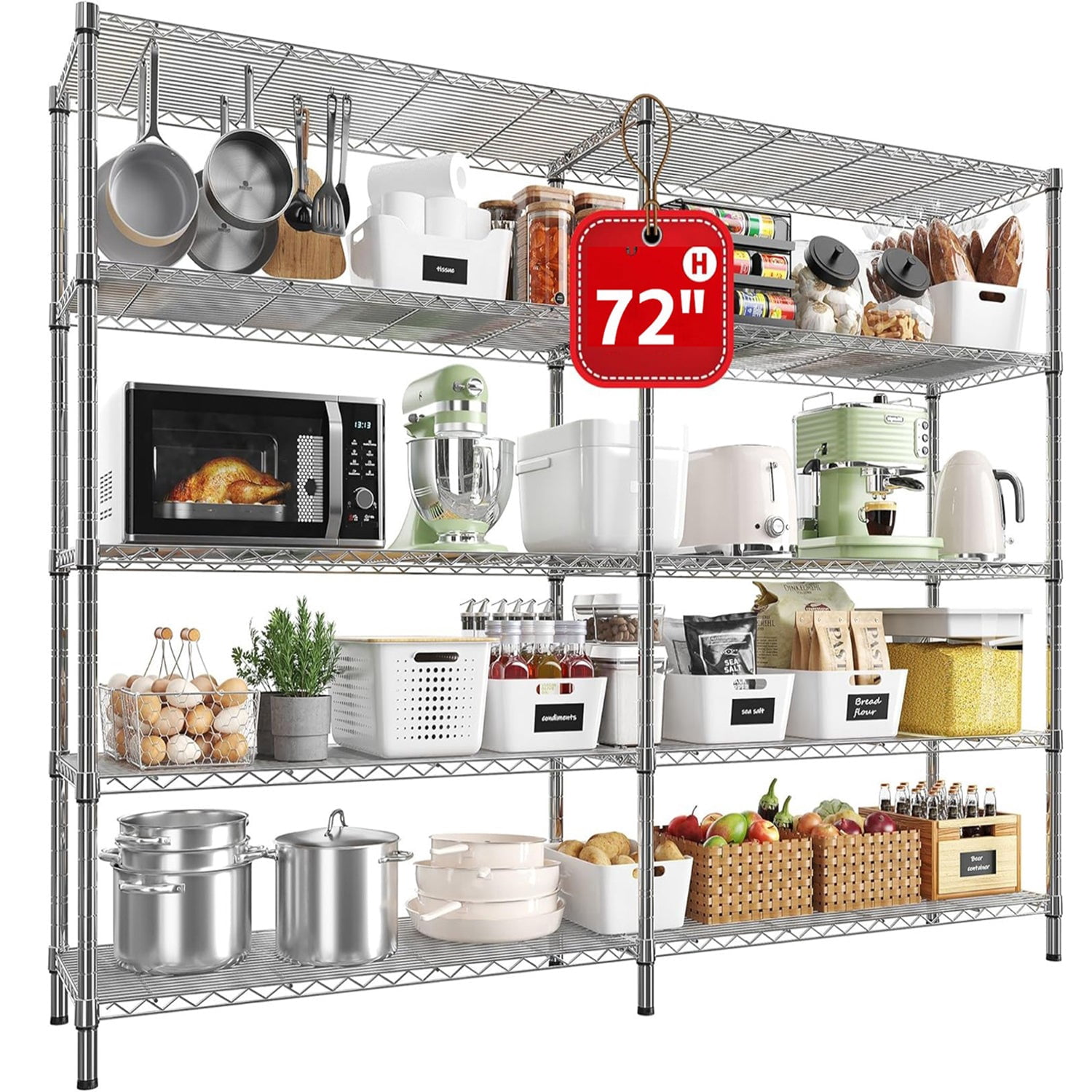 Sailvan 5-Tier Heavy Duty Metal Storage Rack,60"W x 14"D x 72"H Adjustable Wire Shelving Unit,1500 lbs Capacity Garage Pantry Shelves,Silver