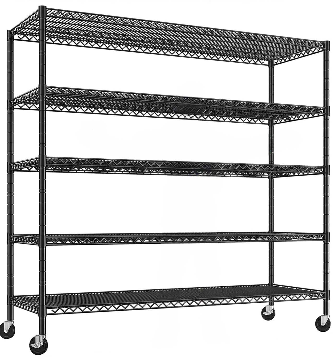 Sailvan 5-Tier Heavy Duty Metal Storage Rack, 60"W x 24"D x 82"H, 2400LBS Capacity Adjustable Wire Shelving Unit with Wheels for Garage Pantry,Black