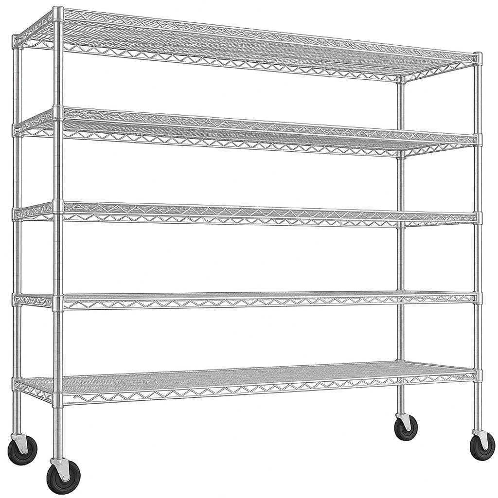 Sailvan 5-Tier Heavy Duty Metal Storage Rack, 60"W x 24"D x 82"H, 2400LBS Capacity Adjustable Wire Shelving Unit with Wheels for Garage Pantry,Silver