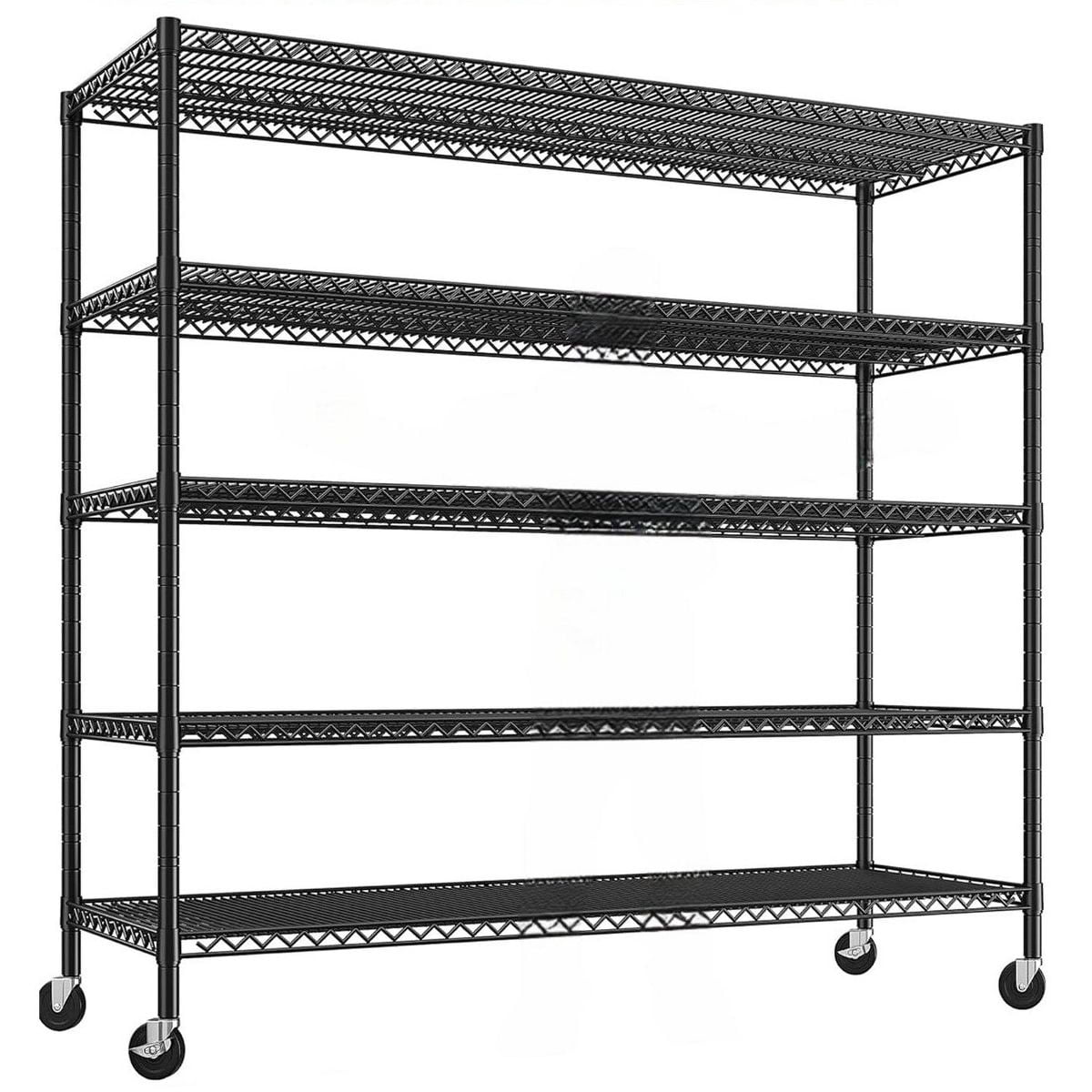 Sailvan 5-Tier Heavy Duty Metal Storage Rack with Wheels, 3000LBS Adjustable Wire Shelving Unit for Garage, Pantry, Kitchen, 18"D x 60"W x 82"H,Black