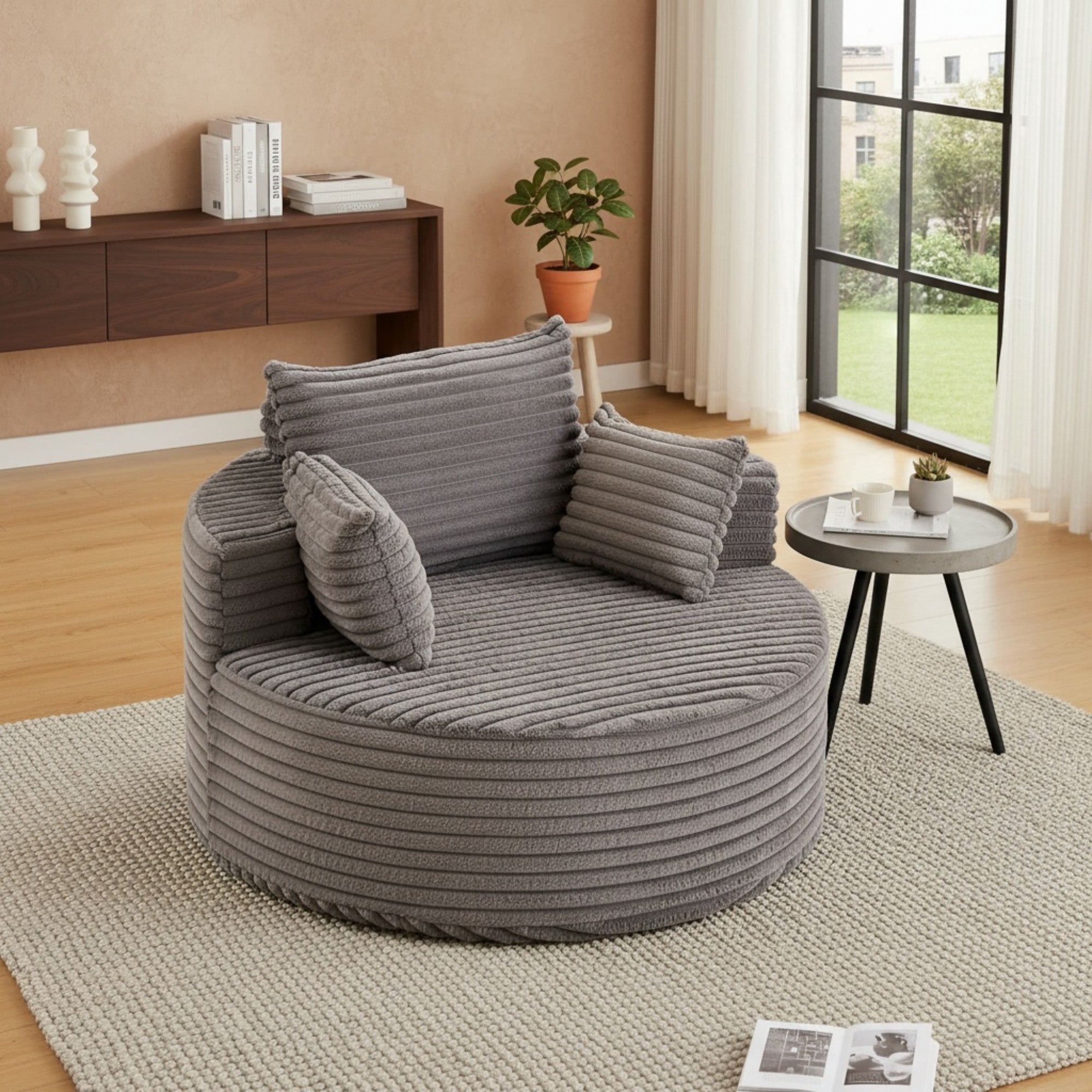 Sailvan 50" Corduroy Single Sofa, No Assembly Modern Sleeper Chair, Fluffy Cloud Lounge Recliner for Living Room and Bedroom, Grey Grey