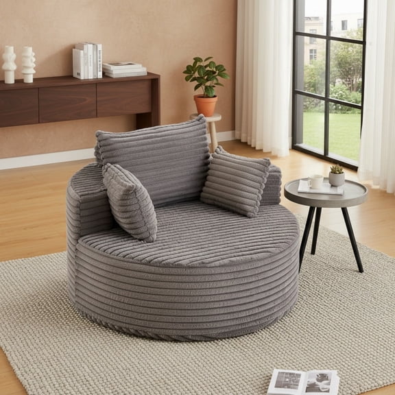 Sailvan 50" Corduroy Single Sofa, No Assembly Modern Sleeper Chair, Fluffy Cloud Lounge Recliner for Living Room and Bedroom, Grey Grey