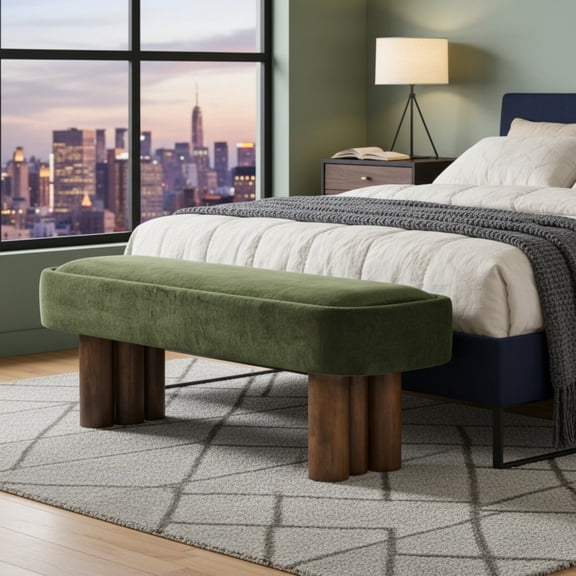 Sailvan 51.57" Boucle Dining Bench,Upholstered Kitchen Seating with Walnut Legs,Modern Indoor Bench for Entryway and Living Room Green
