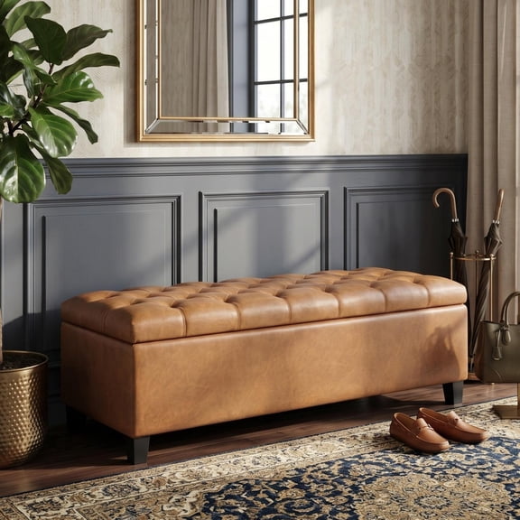 Sailvan 51" Boucle Storage Ottoman Bench,Upholstered End of Bed Bench with Button Tufting and Rubber Wood Legs for Bedroom and Entryway Brown