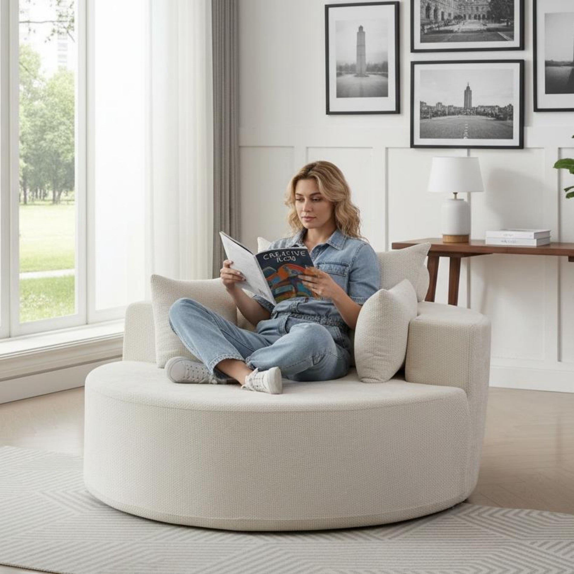 Sailvan 55" Modern Chenille Single Seater Lounge Chair, Modular Cloud Sofa with Enveloping Pillows, No Assembly Lazy Chair for Living Room Beige