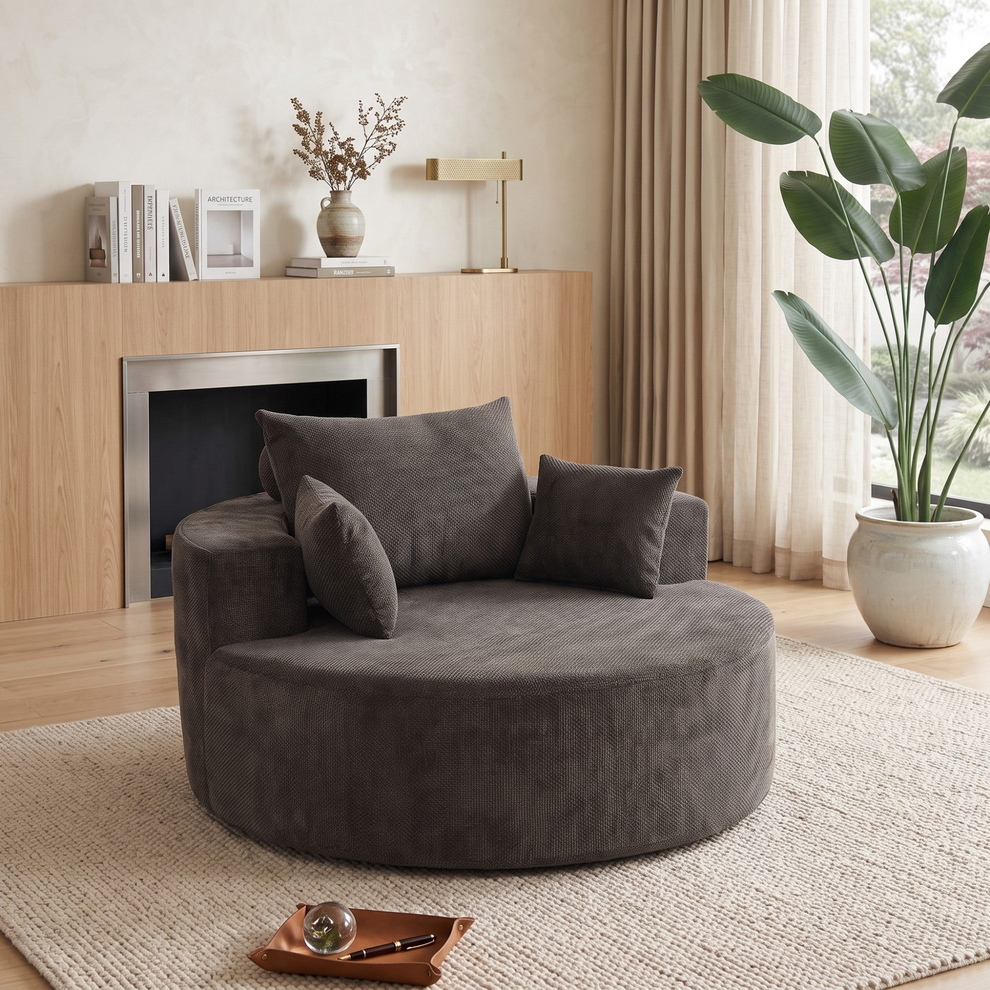 Sailvan 55" Modern Chenille Single Seater Lounge Chair, Modular Cloud Sofa with Enveloping Pillows, No Assembly Lazy Chair for Living Room Grey