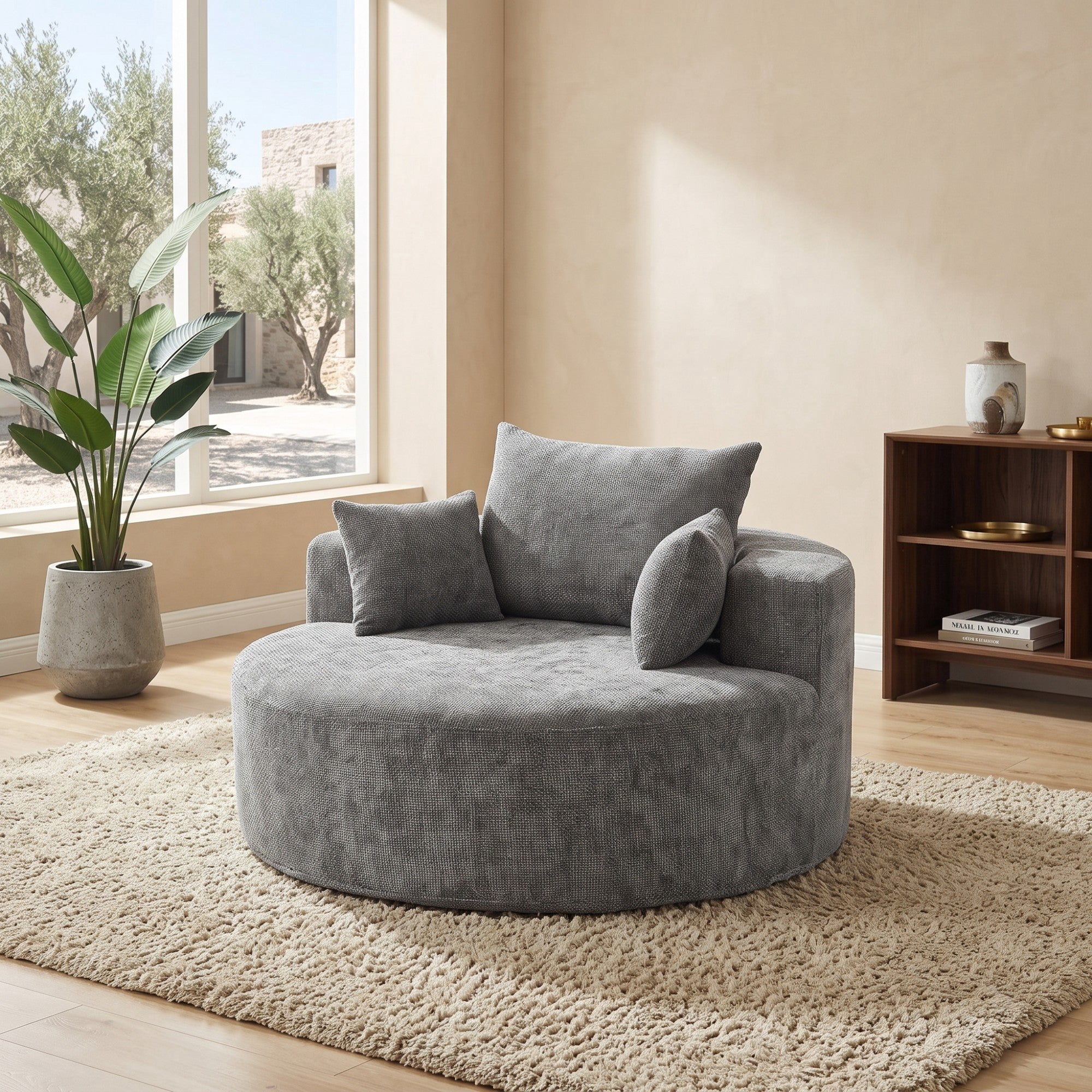 Sailvan 55" Modern Chenille Single Seater Lounge Chair, Modular Cloud Sofa with Enveloping Pillows, No Assembly Lazy Chair for Living Room Grey