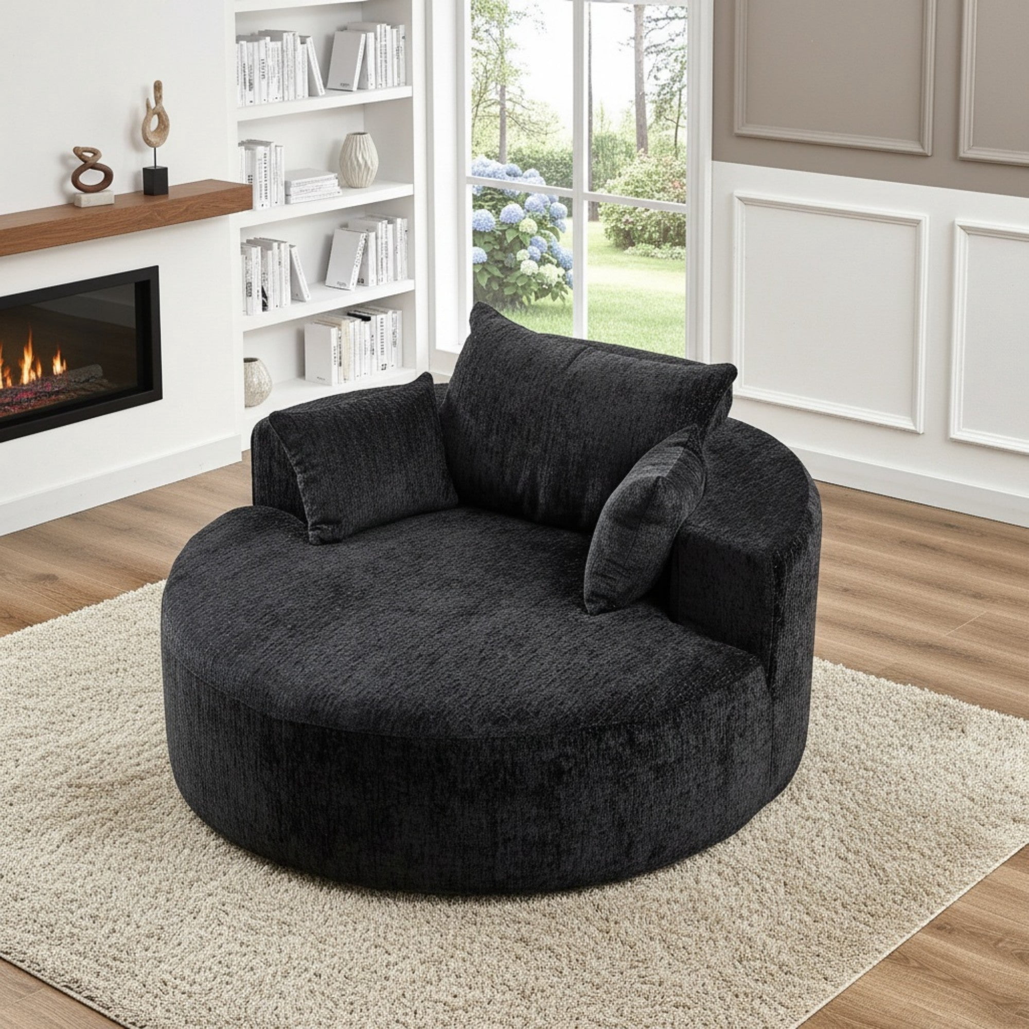 Sailvan 55" Modern Polyester Single Seater Lounge Chair, Modular Cloud Sofa with Enveloping Pillows, No Assembly Lazy Chair for Living Room Black