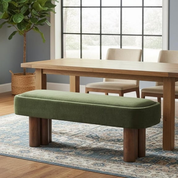 Sailvan 60" Boucle Dining Bench,Upholstered Kitchen Seating with Walnut Legs,Modern Indoor Bench for Entryway and Living Room Green