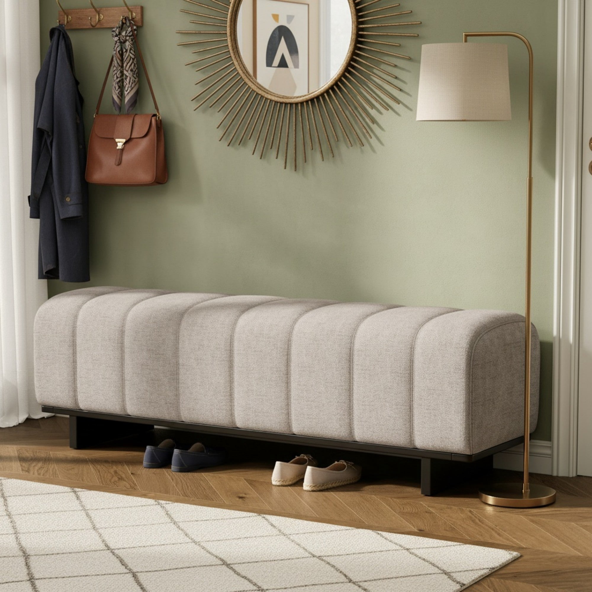 Sailvan 63" Indoor Dining Bench Upholstered Bench with Wood Legs - Modern Seating for Dining Room,Entryway & Mudroom Oatmeal