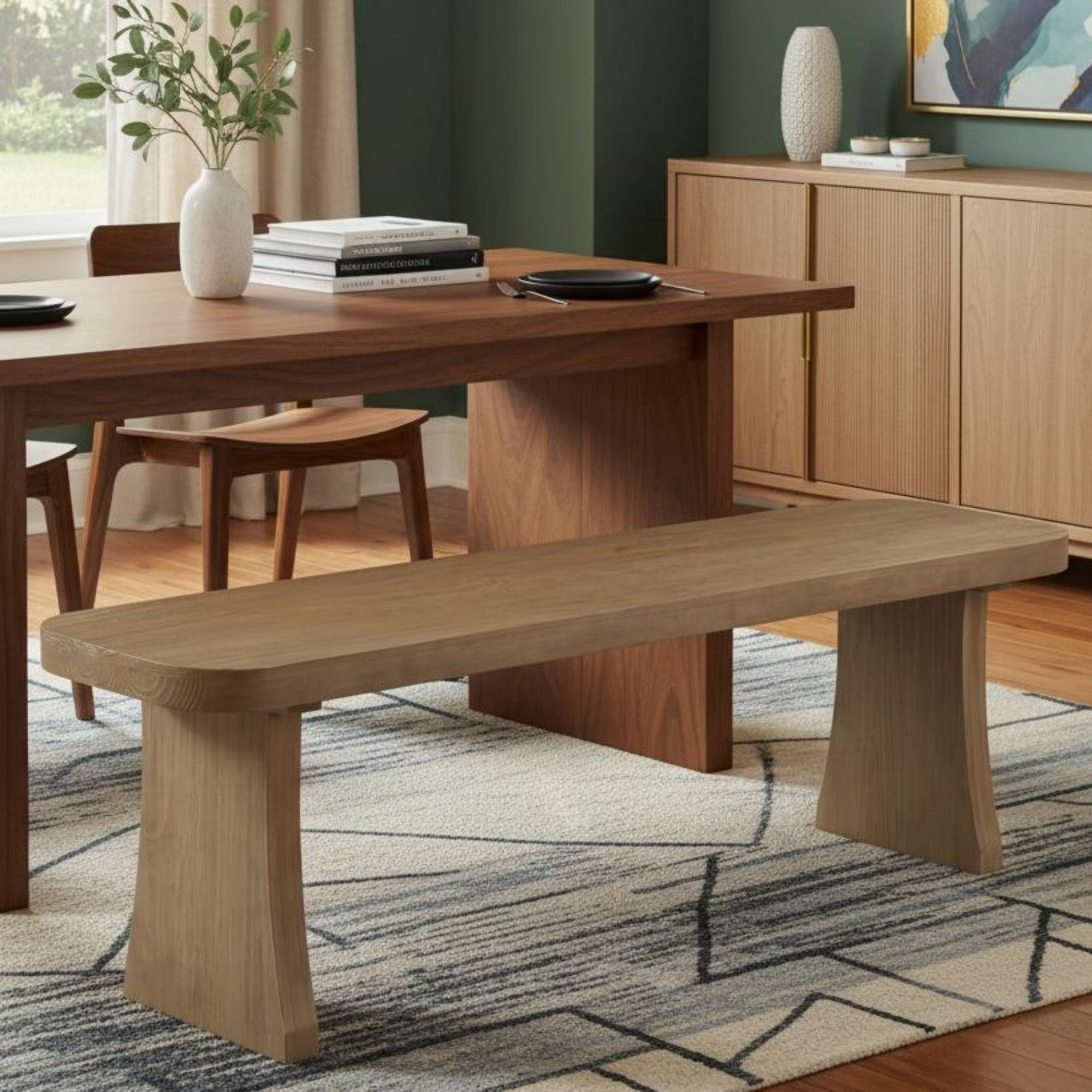 Sailvan 63" Solid Pine Wood Dining Bench Modern Farmhouse Kitchen Seating for 3 People,350lbs Capacity,Natural Wood-A