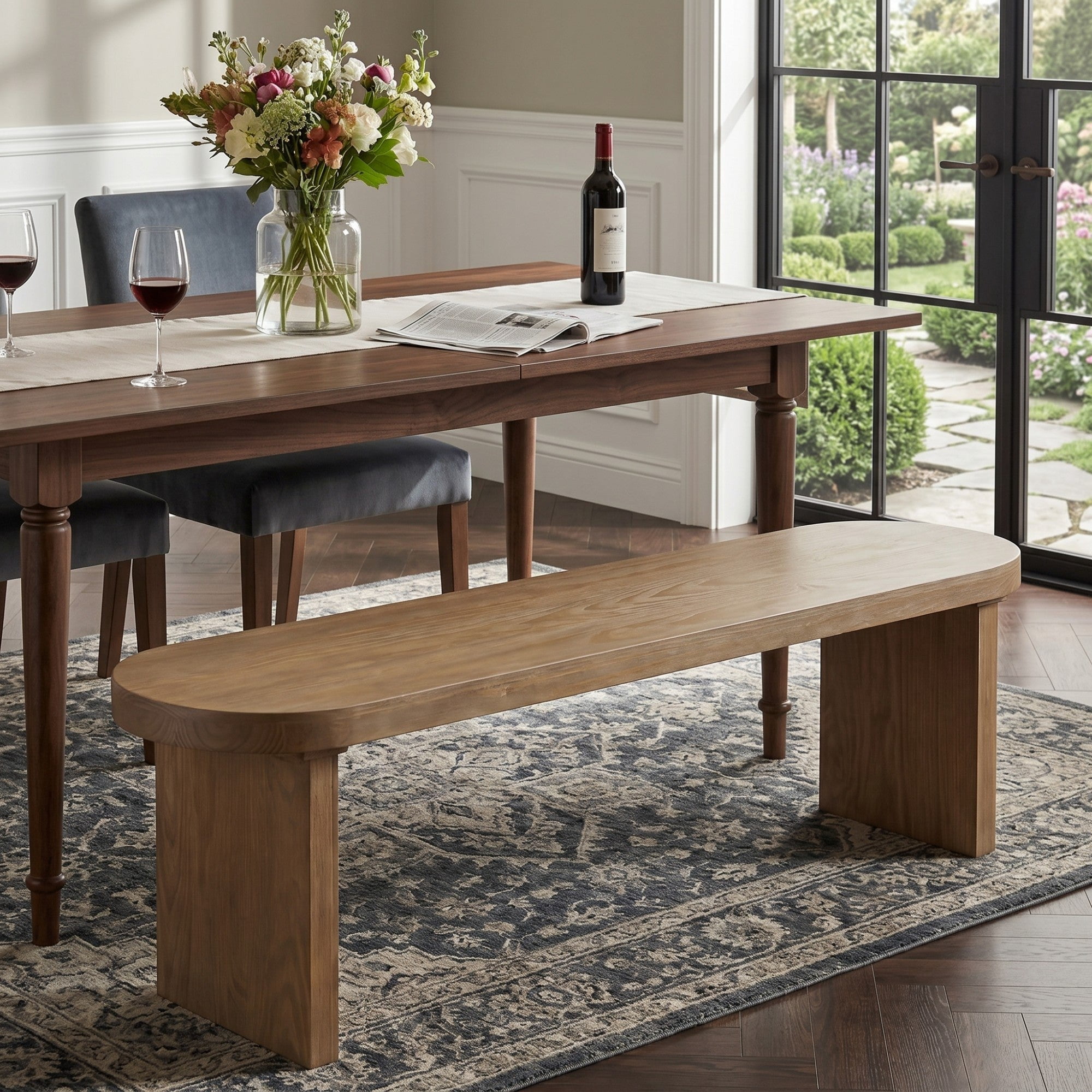 Sailvan 63" Solid Pine Wood Dining Bench Modern Farmhouse Kitchen Seating for 3 People,350lbs Capacity,Natural Wood-B