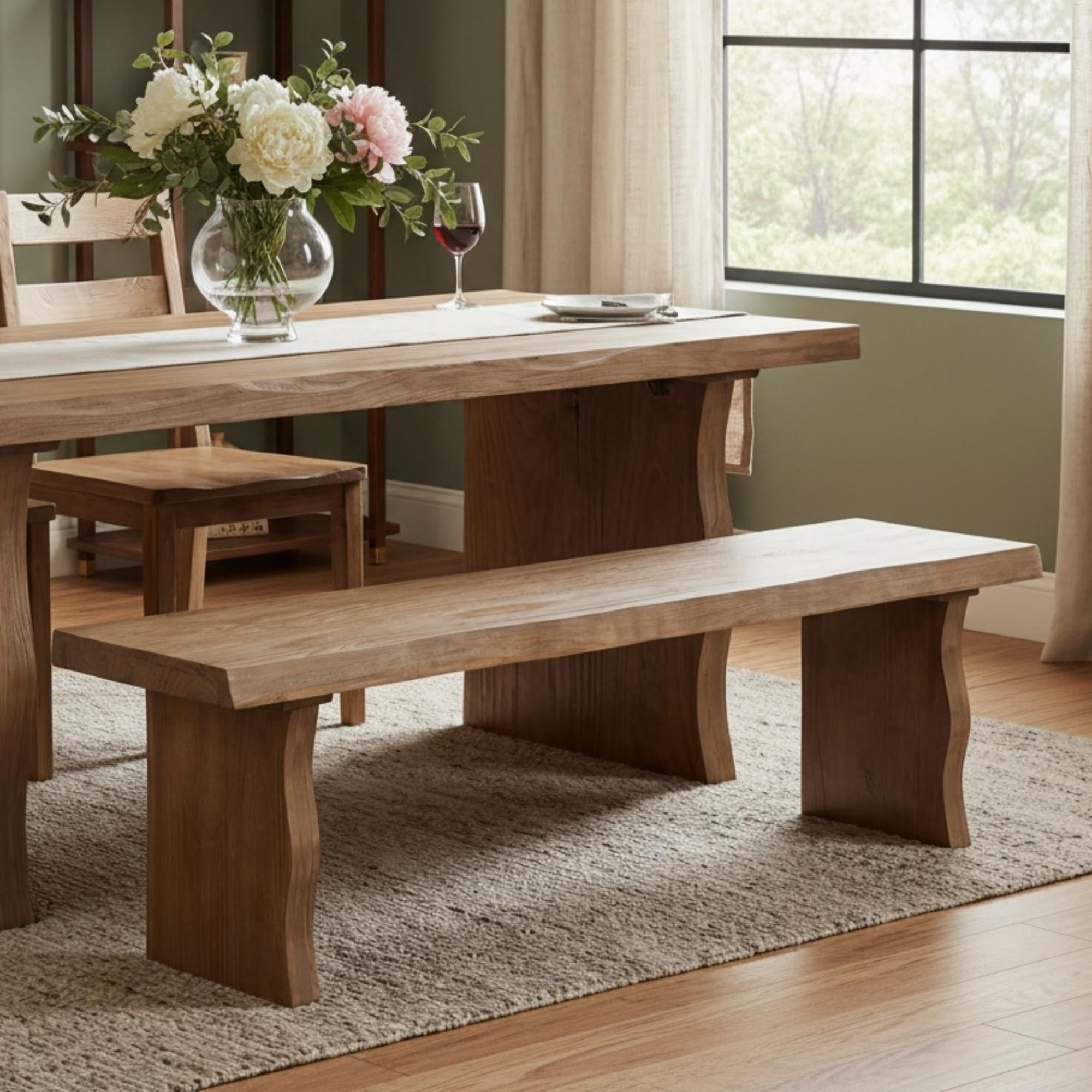 Sailvan 63" Solid Pine Wood Dining Bench Modern Farmhouse Kitchen Seating for 3 People,350lbs Capacity,Natural Wood-C