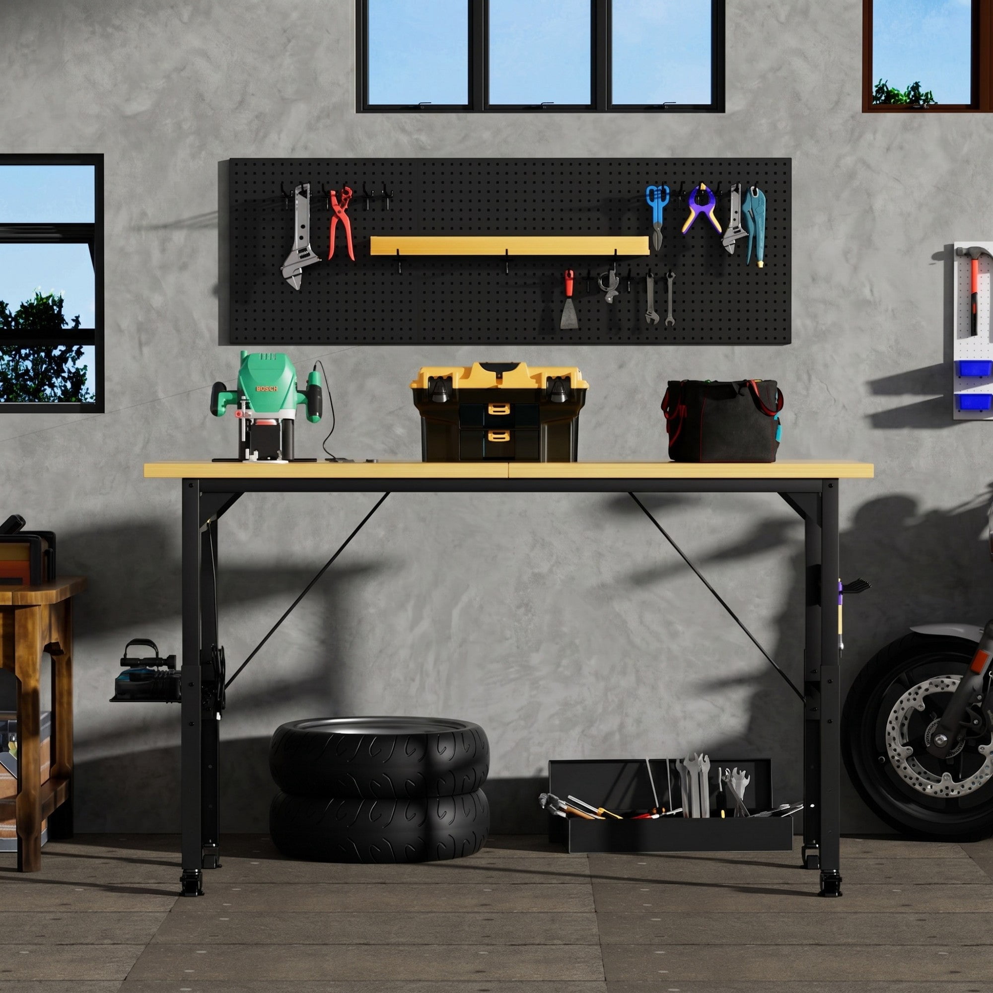 Sailvan 71" Adjustable Workbench with Pegboard, Heavy Duty Wooden Desktop