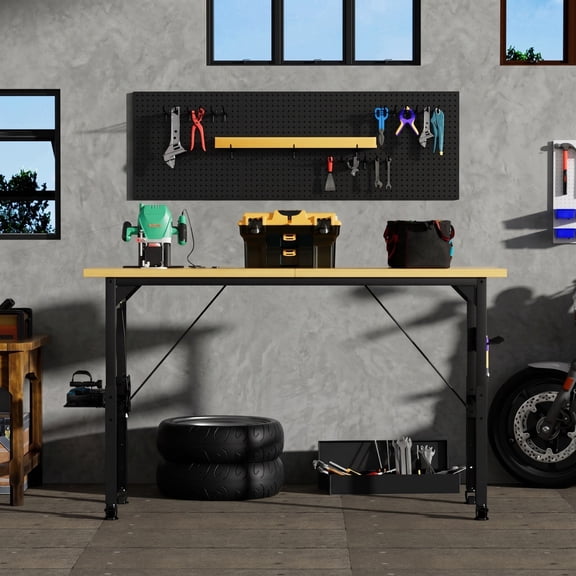 Sailvan 71" Adjustable Workbench with Pegboard, Heavy Duty Wooden Desktop