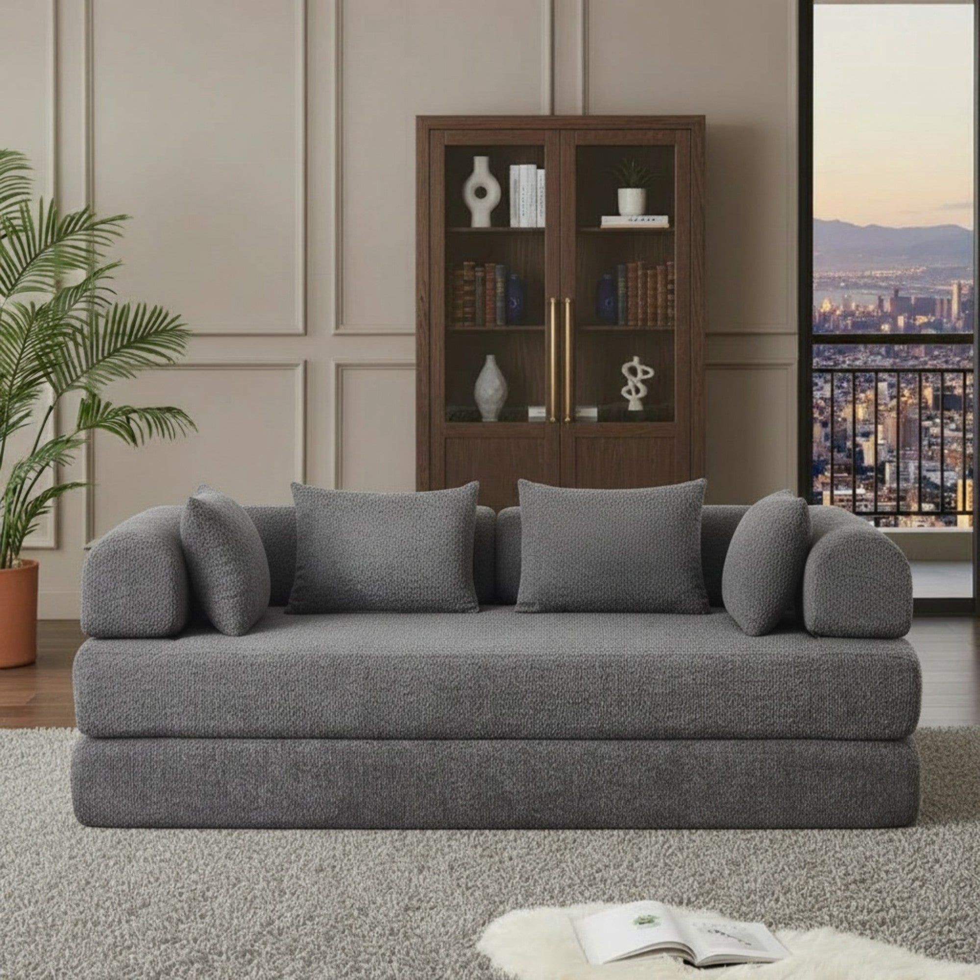Sailvan 78.9" Convertible Sleeper Sofa, Modular Chenille Folding Mattress Sofa Bed with 4 Pillows, No Assembly Floor Lounge for Living Room Grey
