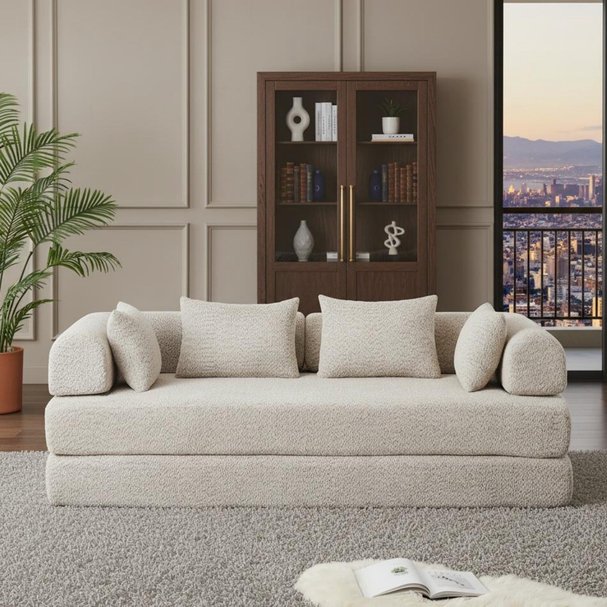 Sailvan 78.9" Convertible Sleeper Sofa, Modular Chenille Folding Mattress Sofa Bed with 4 Pillows, No Assembly Floor Lounge for Living Room khaki