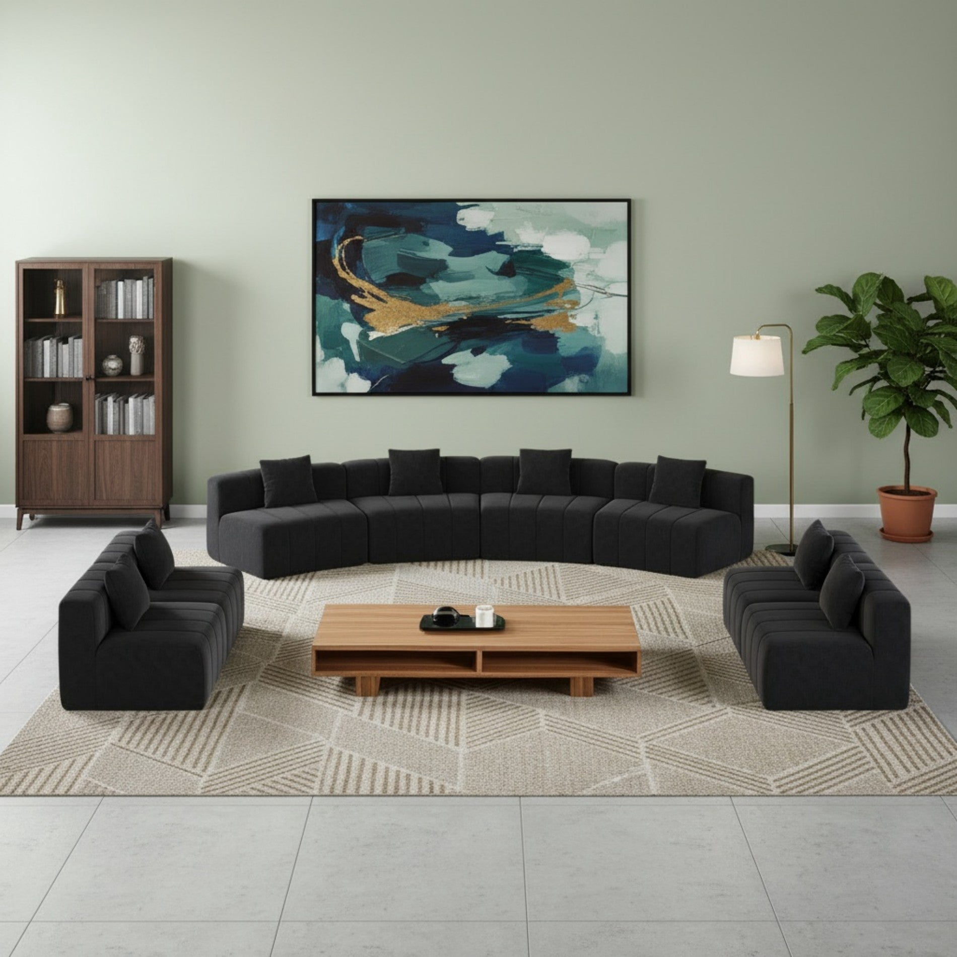 Sailvan 8-Piece Circular Sofa, Modular Curved Sectional with 8 Pillows, Chenille Fabric Piano Key Design Symmetrical Cloud Sofa, No Assembly Black