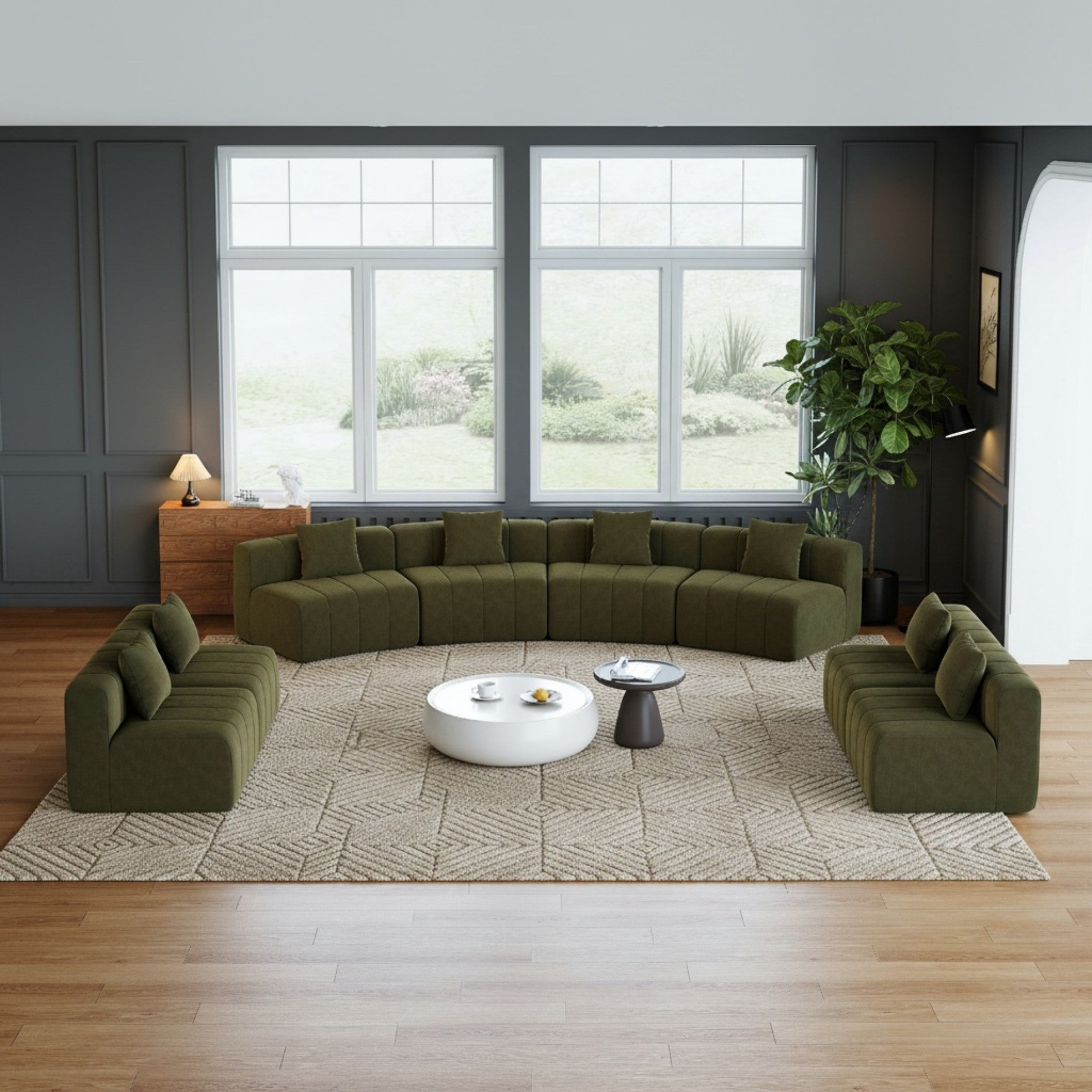 Sailvan 8-Piece Circular Sofa, Modular Curved Sectional with 8 Pillows, Chenille Fabric Piano Key Design Symmetrical Cloud Sofa, No Assembly Green