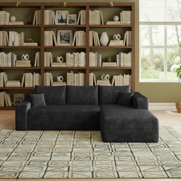 Sailvan 95" Cloud Sectional Sofa - Modern U-Shaped Modular Couch with Deep Seats - Plush Corduroy Fabric - No Assembly Required Black Right
