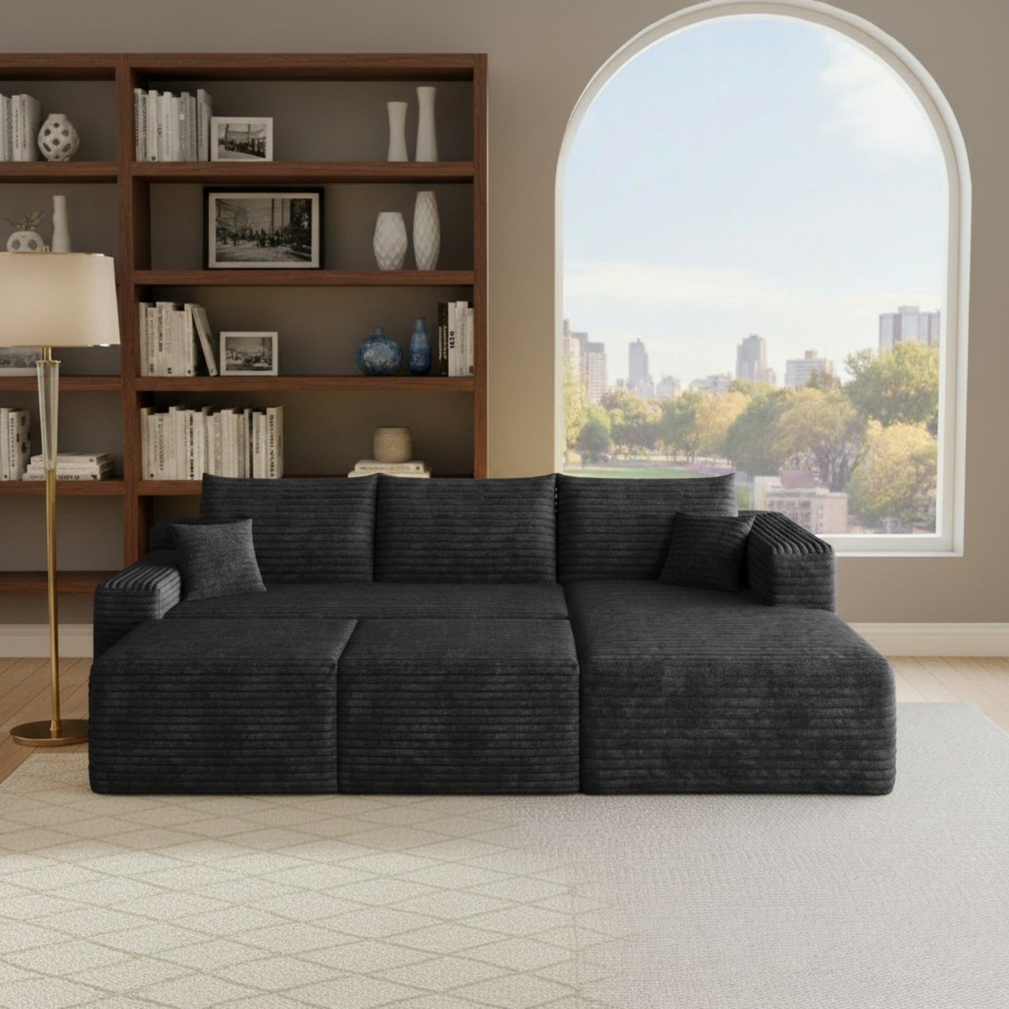 Sailvan 95" Cloud Sectional Sofa with 2 Ottomans,No Assembly Required U-Shaped Modular Couch,Deep Seat Sofa for Living Room Black