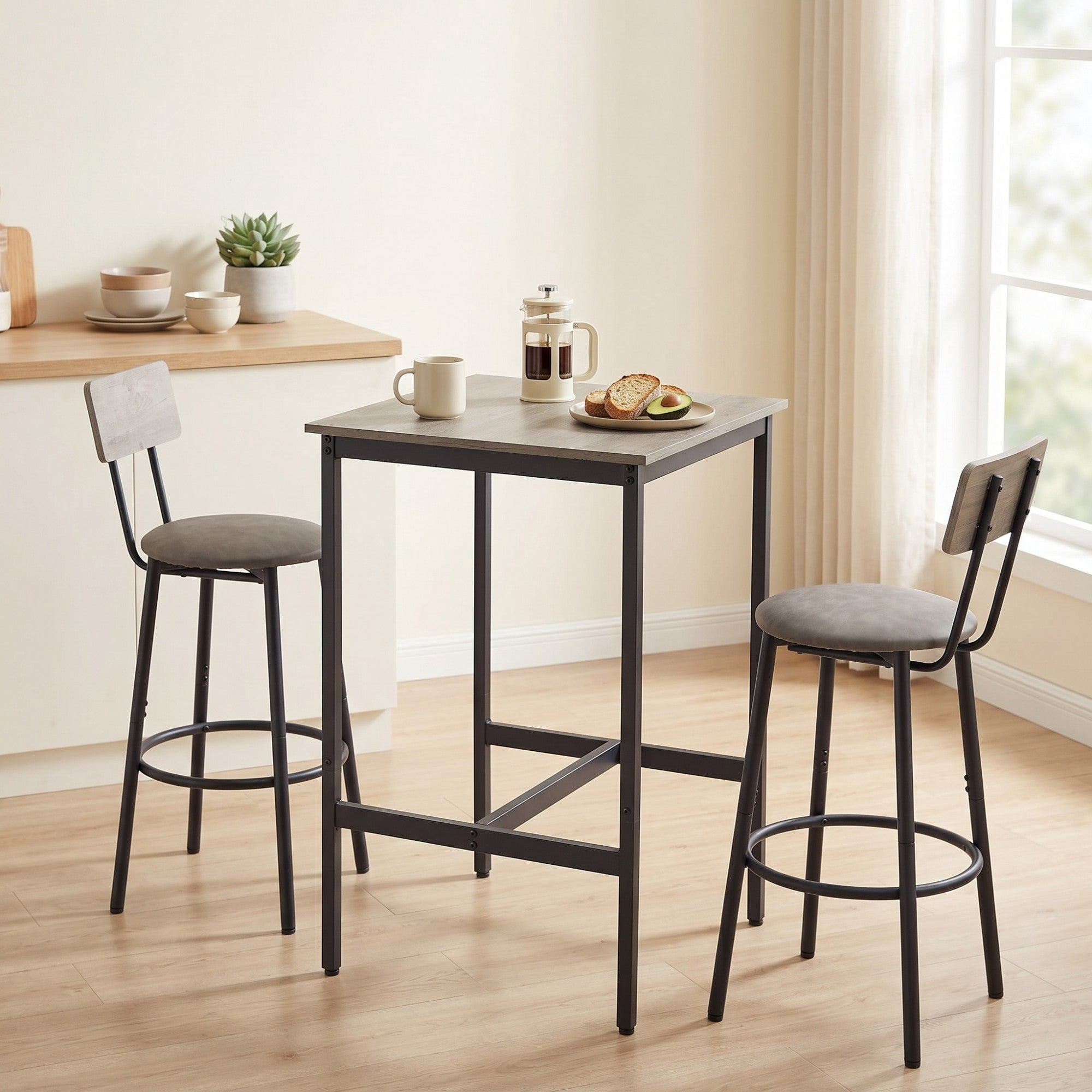 Sailvan Bar Table Set with 2 Stools, PU Soft Seat with Backrest