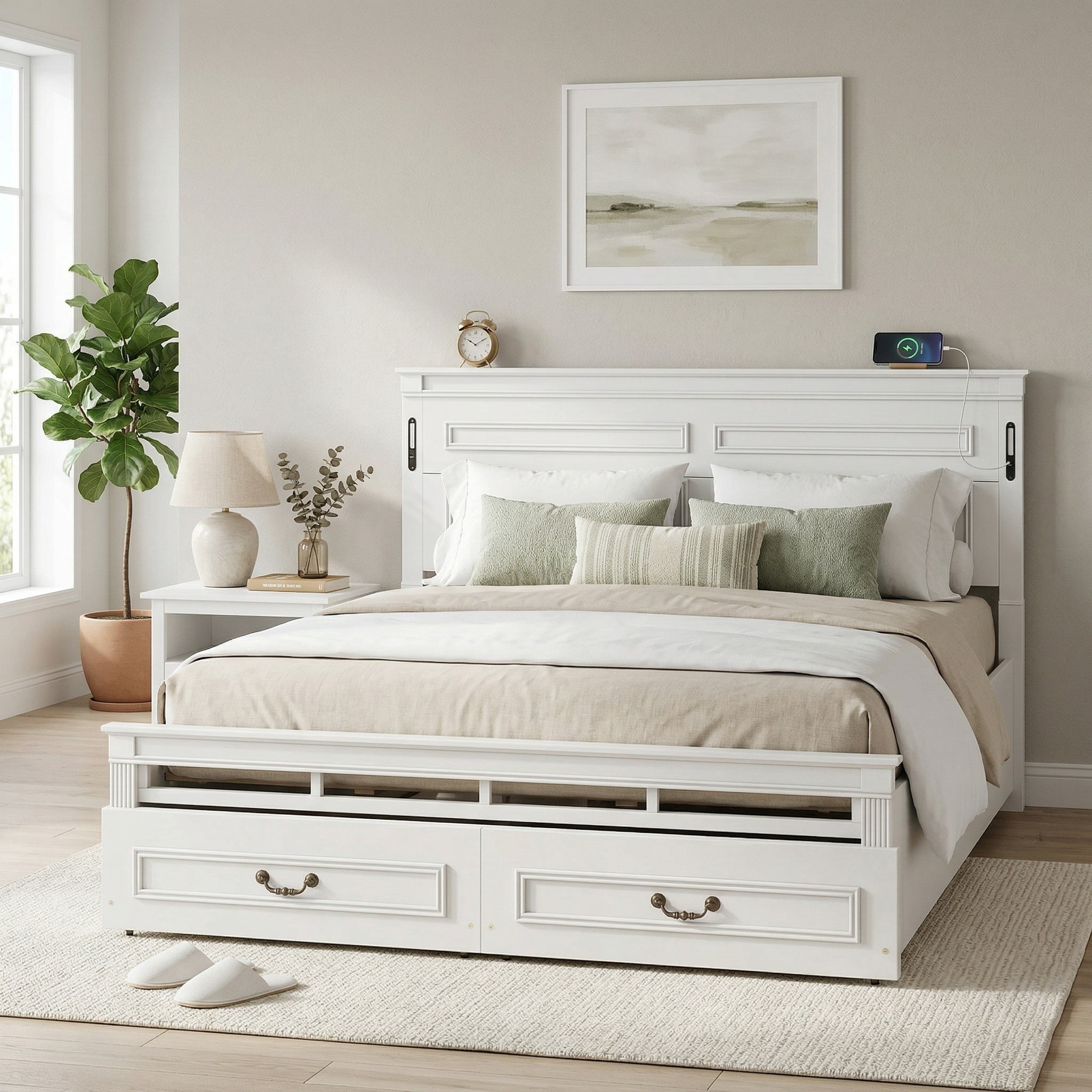 Sailvan Bed with 2 Storage Drawers, LED Lights, USB Charging Station