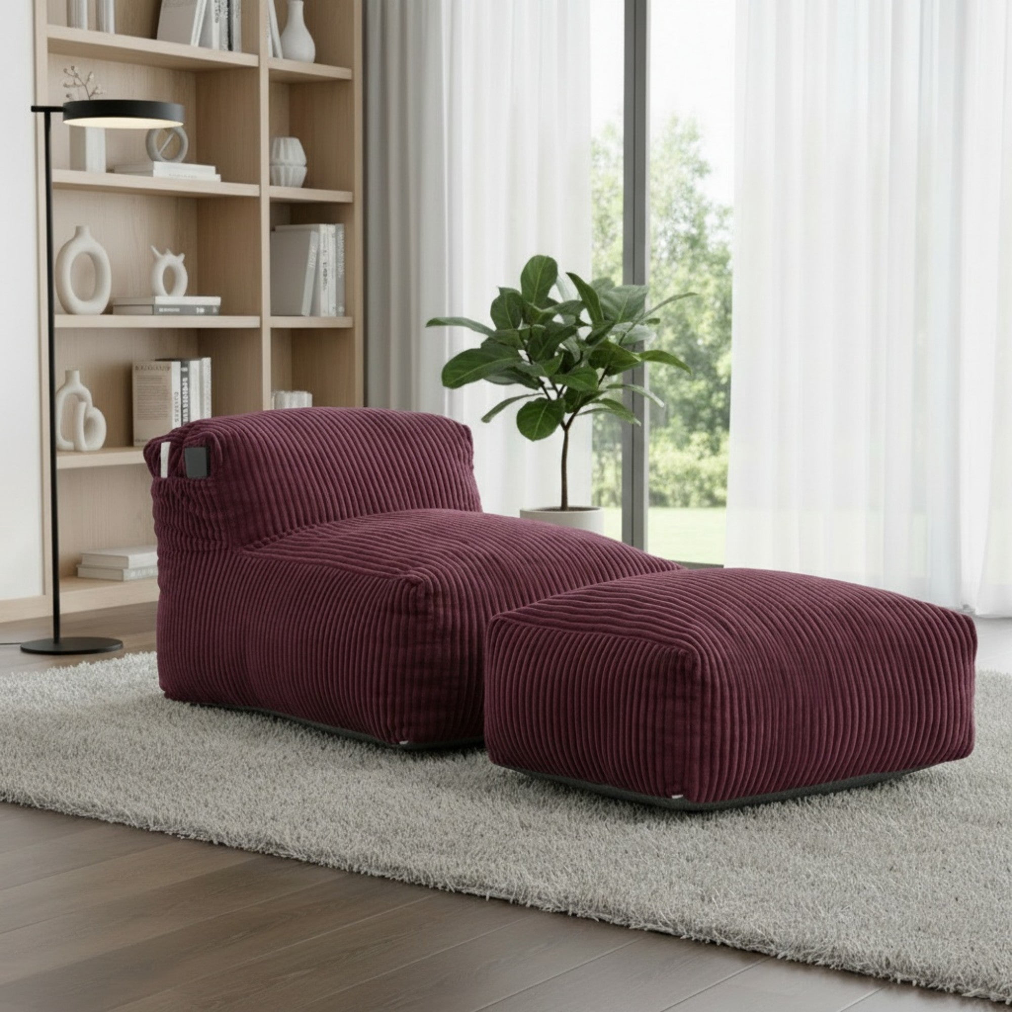 Sailvan Big Bean Bag Chair for Adults with Ottoman,Large Lounger Sofa,Soft Corduroy Beanbag Chair for Bedroom Dorm Living Room WINE RED