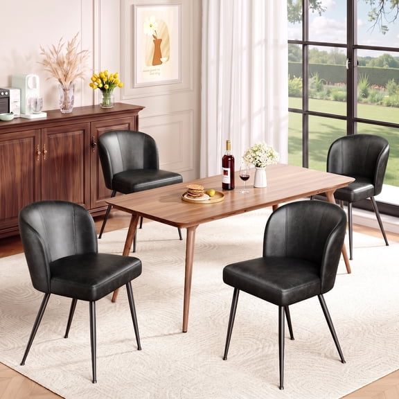 Sailvan Black Dining Chairs Set of 4, Leather Dining Room Chairs, Modern Kitchen Chairs With Cushion Seat, Mid Century Style Living Room Chairs With Adjustable Metal Legs, Easy Assembly