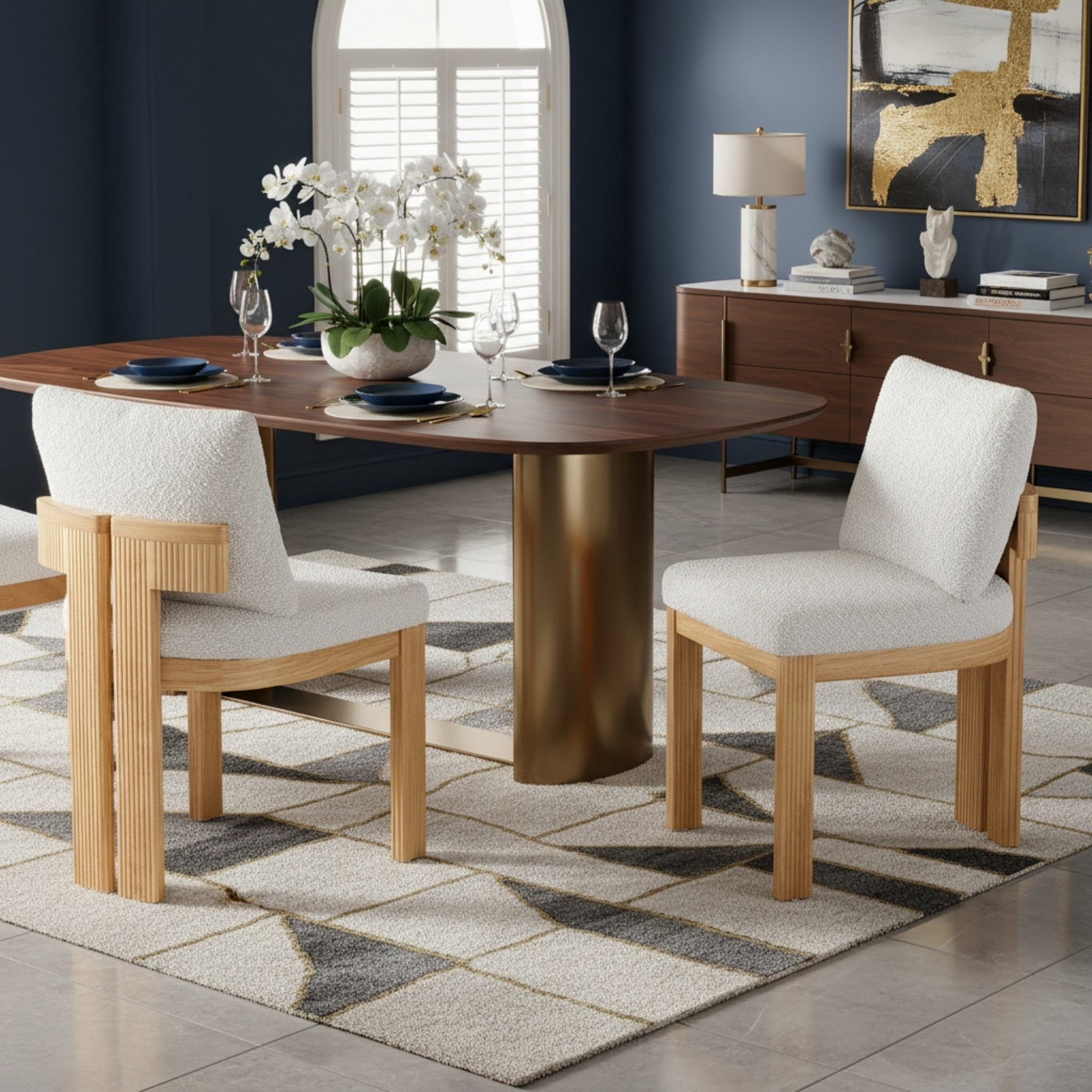 Sailvan Boucle Dining Set of 2 Chairs with Rubber Wood Frame,Upholstered Mid-Century Modern Kitchen Chairs for Small Spaces Beige