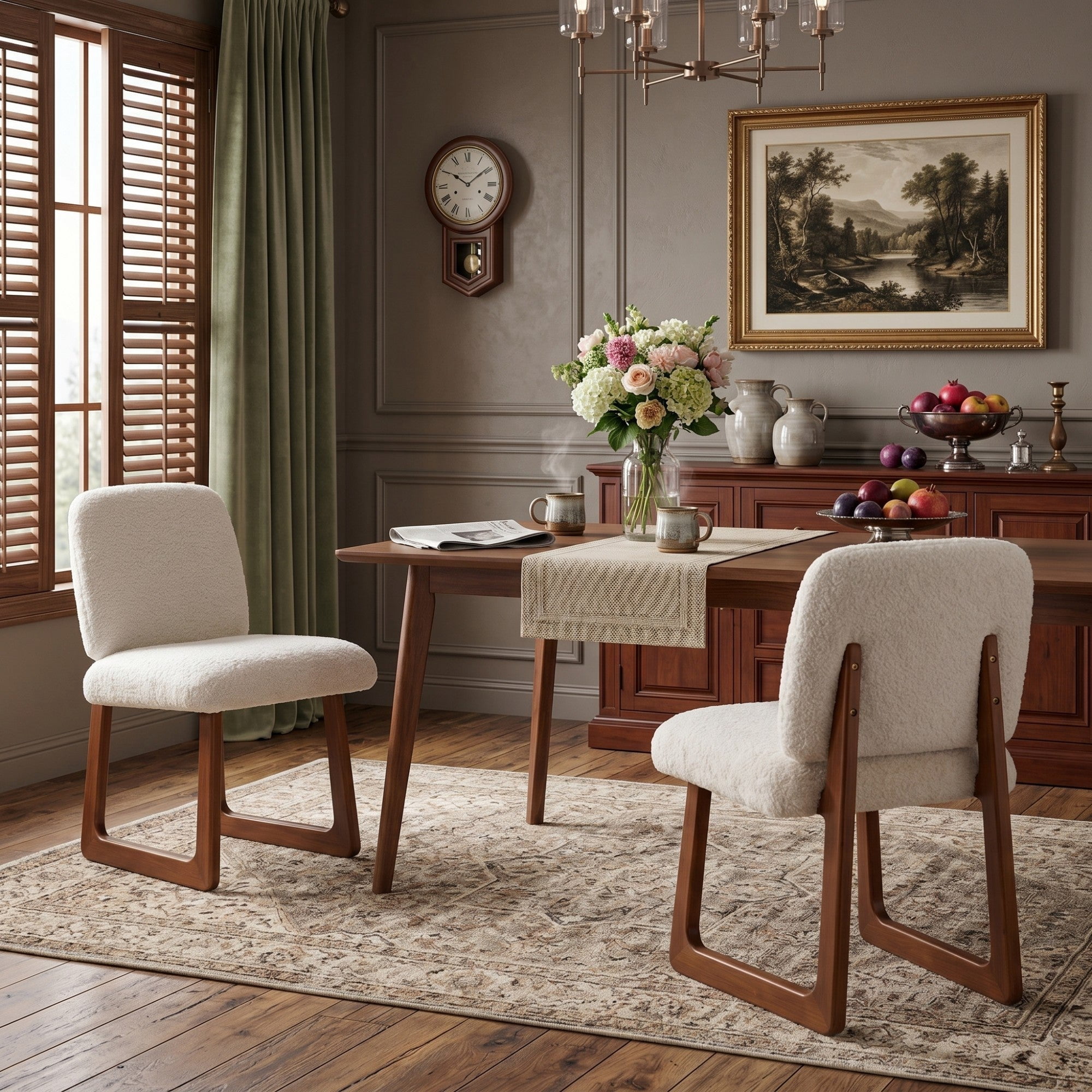 Sailvan Boucle Upholstered Dining Chairs Set of 2 with Curved Wood Legs,Modern Kitchen & Dining Room Chairs,300lb Weight Capacity, Beige