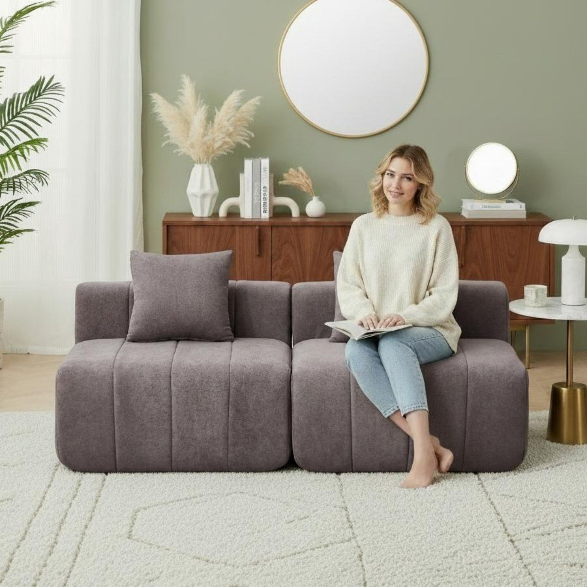 Sailvan Chenille Curved Sectional Sofa, Modern Modular Circular Sofa with Piano Key Design, No Assembly Required Cloud Couch Grey