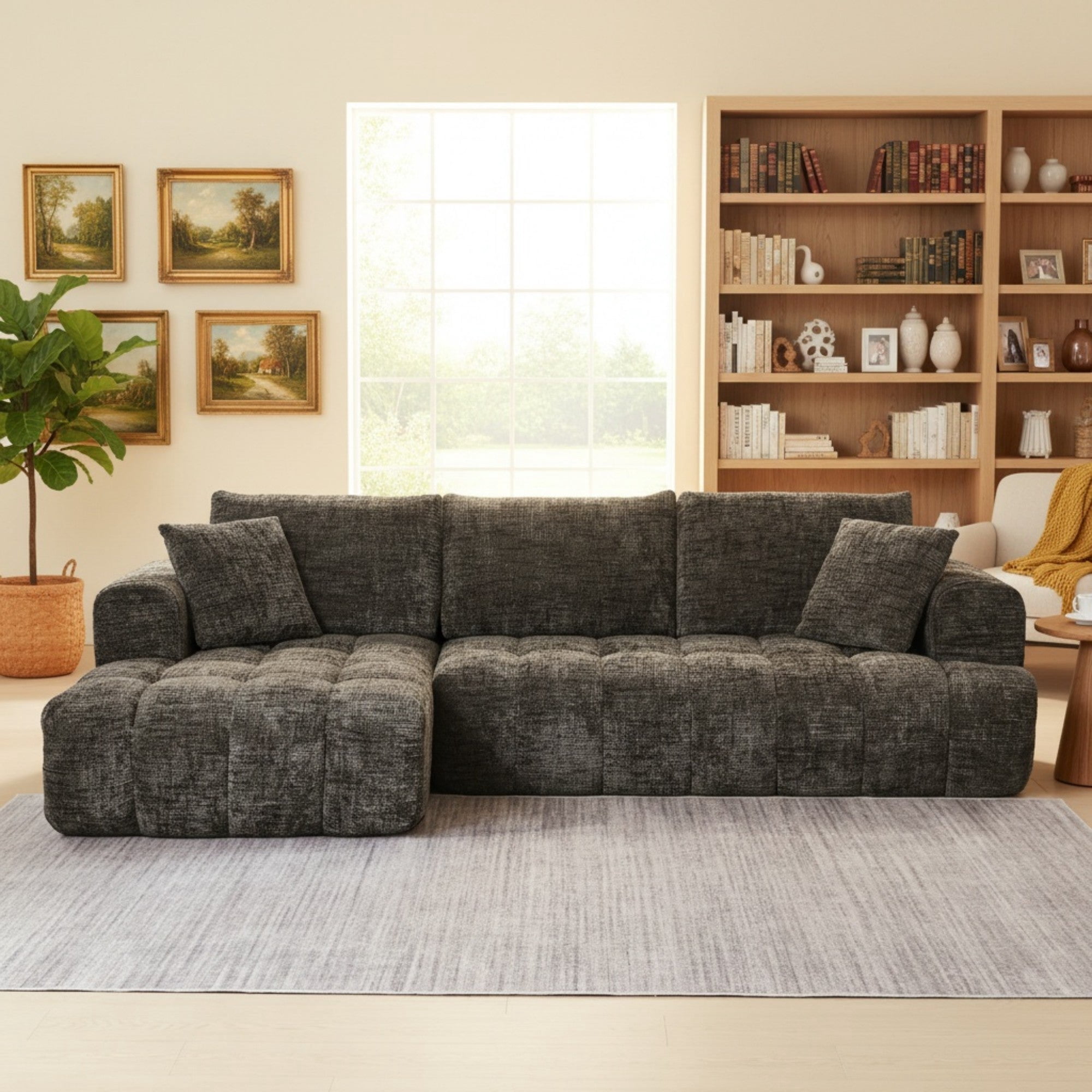 Sailvan Chenille L-Shape Luxury Sectional Oversized Sofa, Comfy Sleeper Couch, No Assembly Required