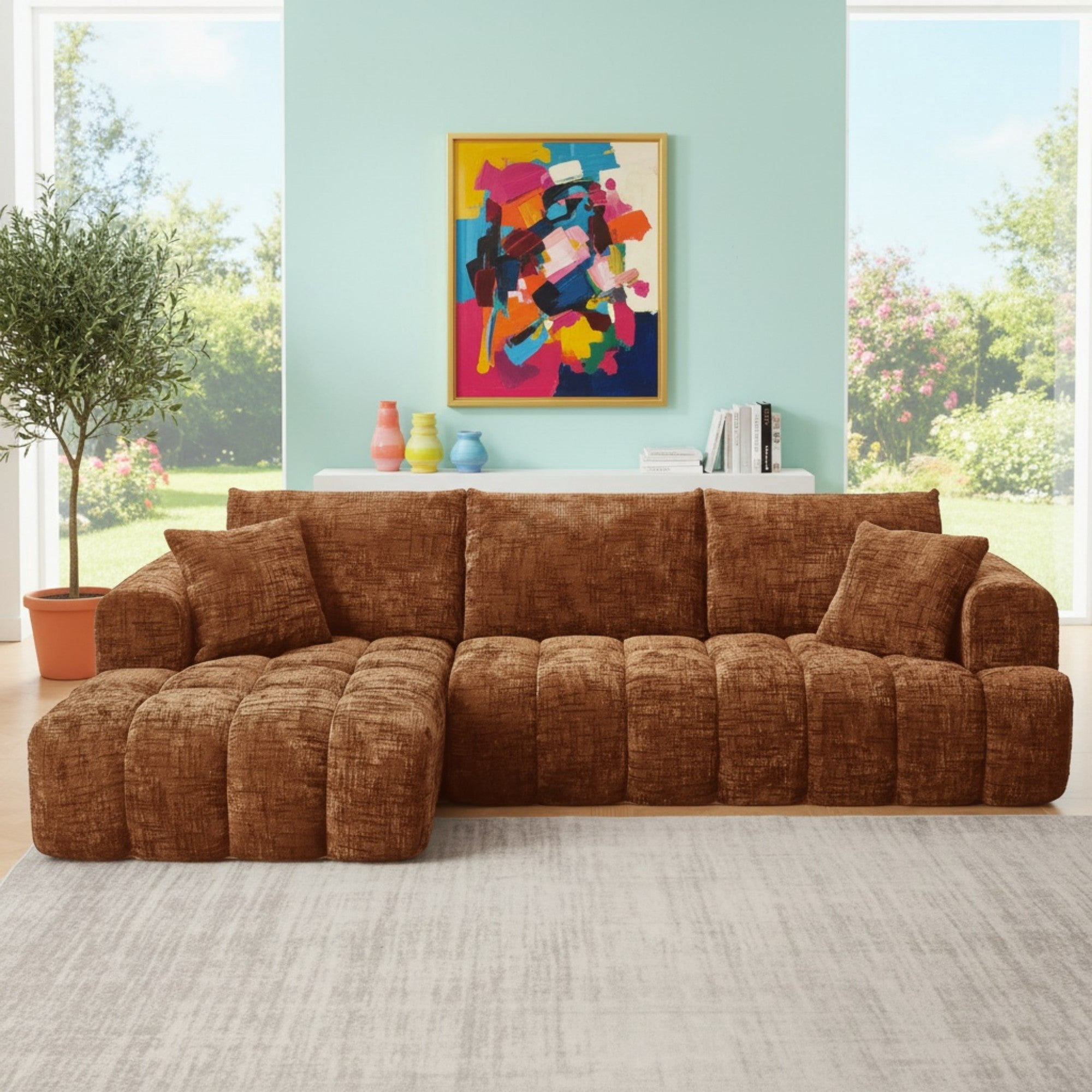 Sailvan Chenille L-Shape Luxury Sectional Oversized Sofa, Comfy Sleeper Couch, No Assembly Required