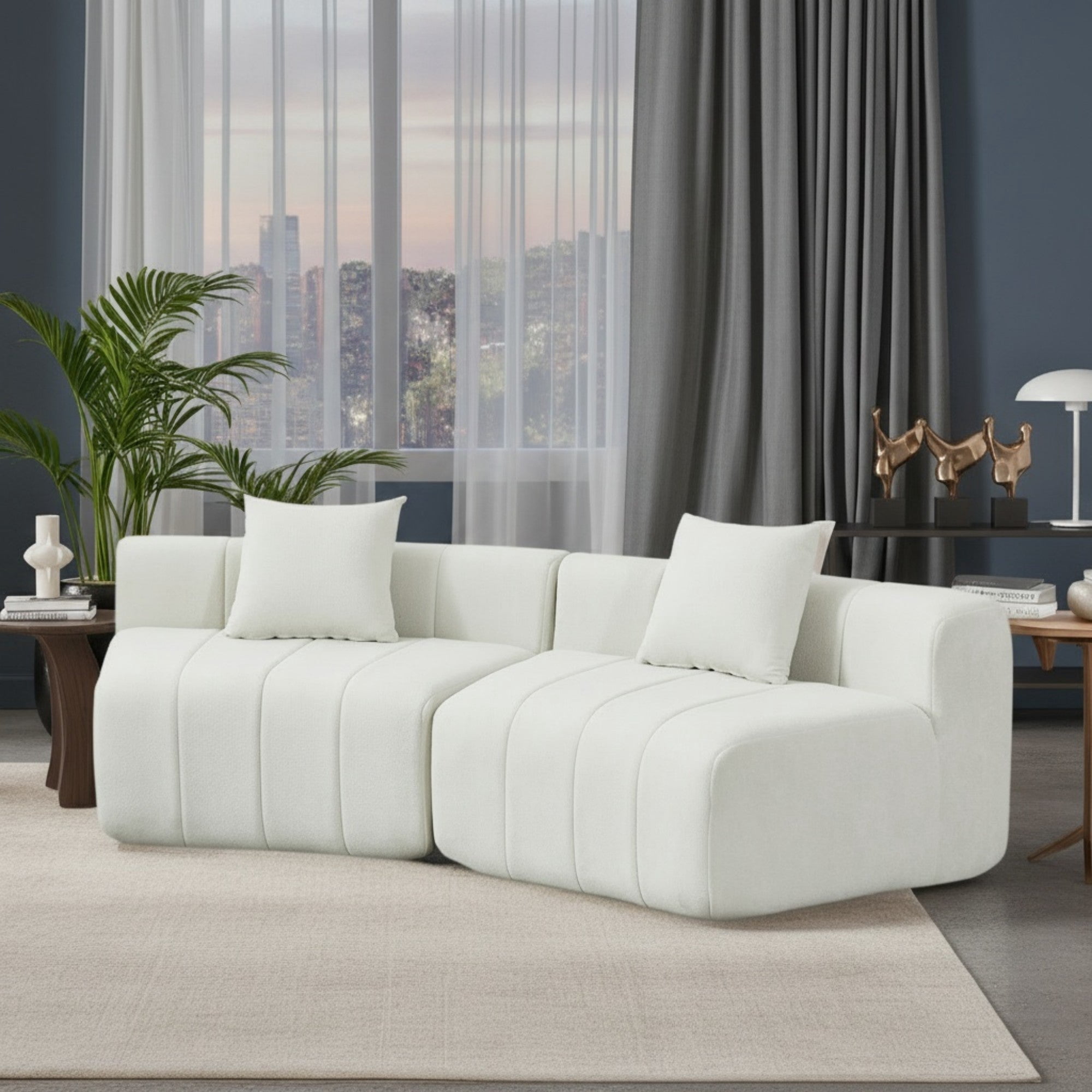 Sailvan Chenille Semi Circular Sofa Sectional, Curved Symmetrical Modular Couch with 2 Pillows for Living Room, Office, No Assembly Required Beige