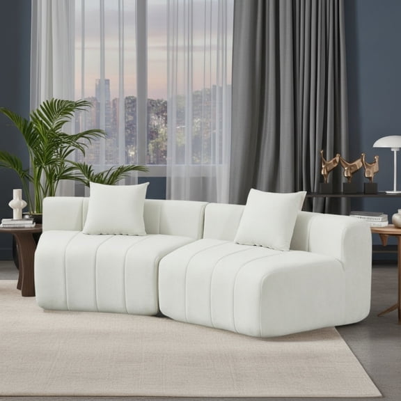 Sailvan Chenille Semi Circular Sofa Sectional, Curved Symmetrical Modular Couch with 2 Pillows for Living Room, Office, No Assembly Required Beige