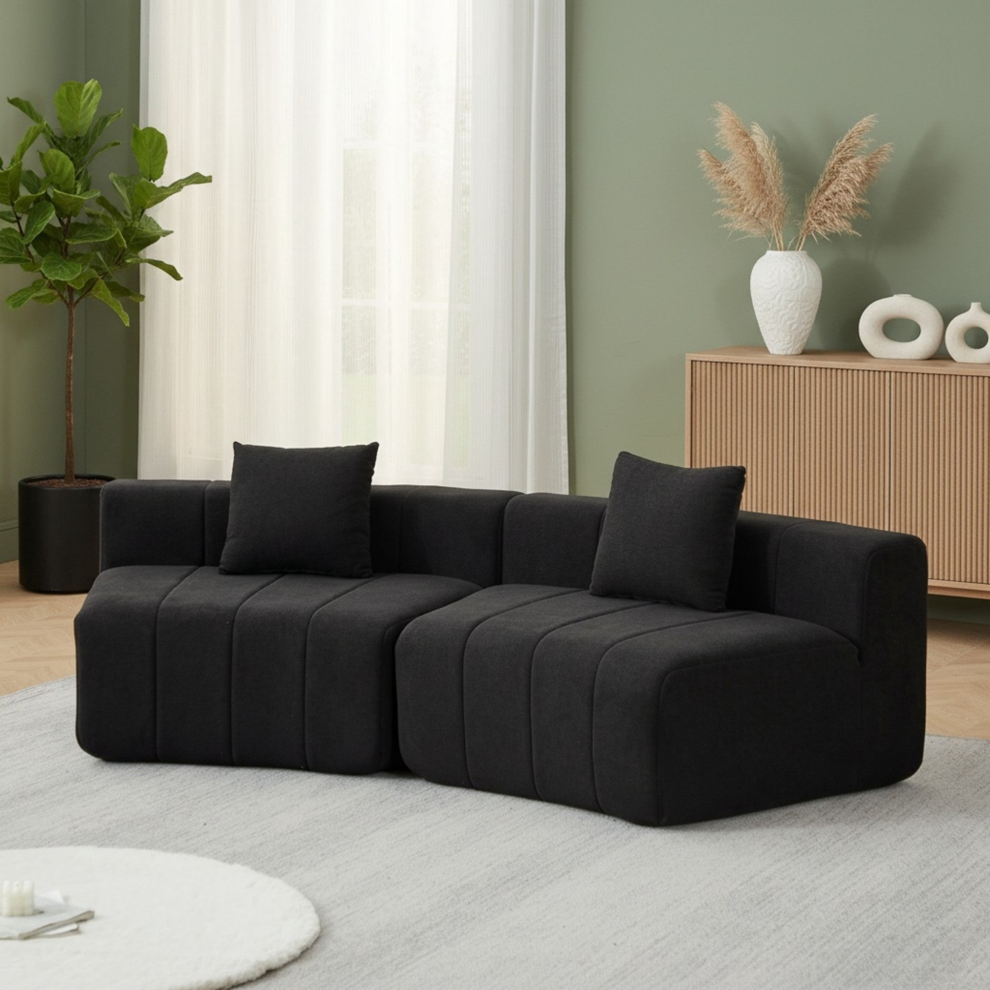 Sailvan Chenille Semi Circular Sofa Sectional, Curved Symmetrical Modular Couch with 2 Pillows for Living Room, Office, No Assembly Required Black