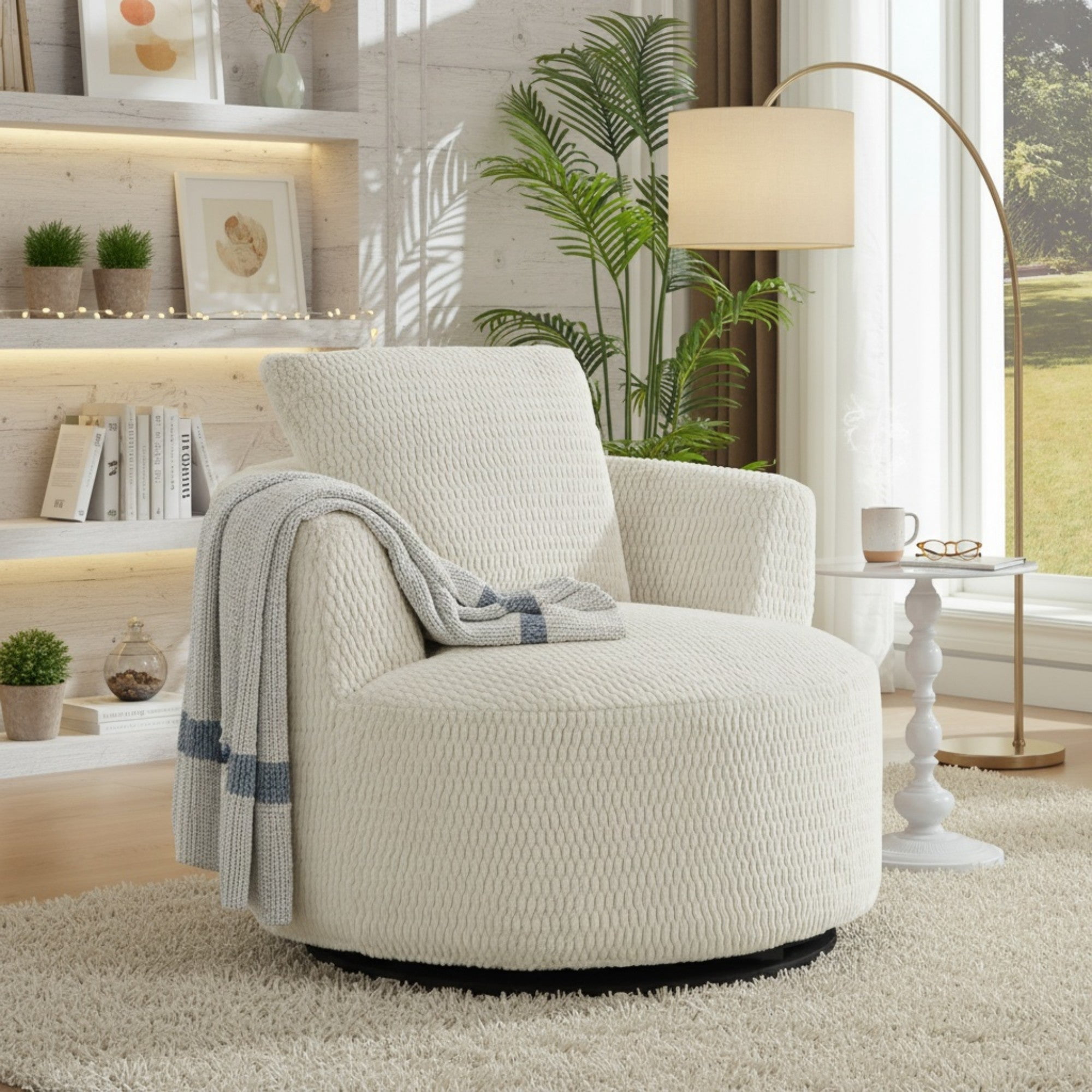 Sailvan Compressible 360° Swivel Accent Chair, Modern Comfort Seating for Living Room,Office