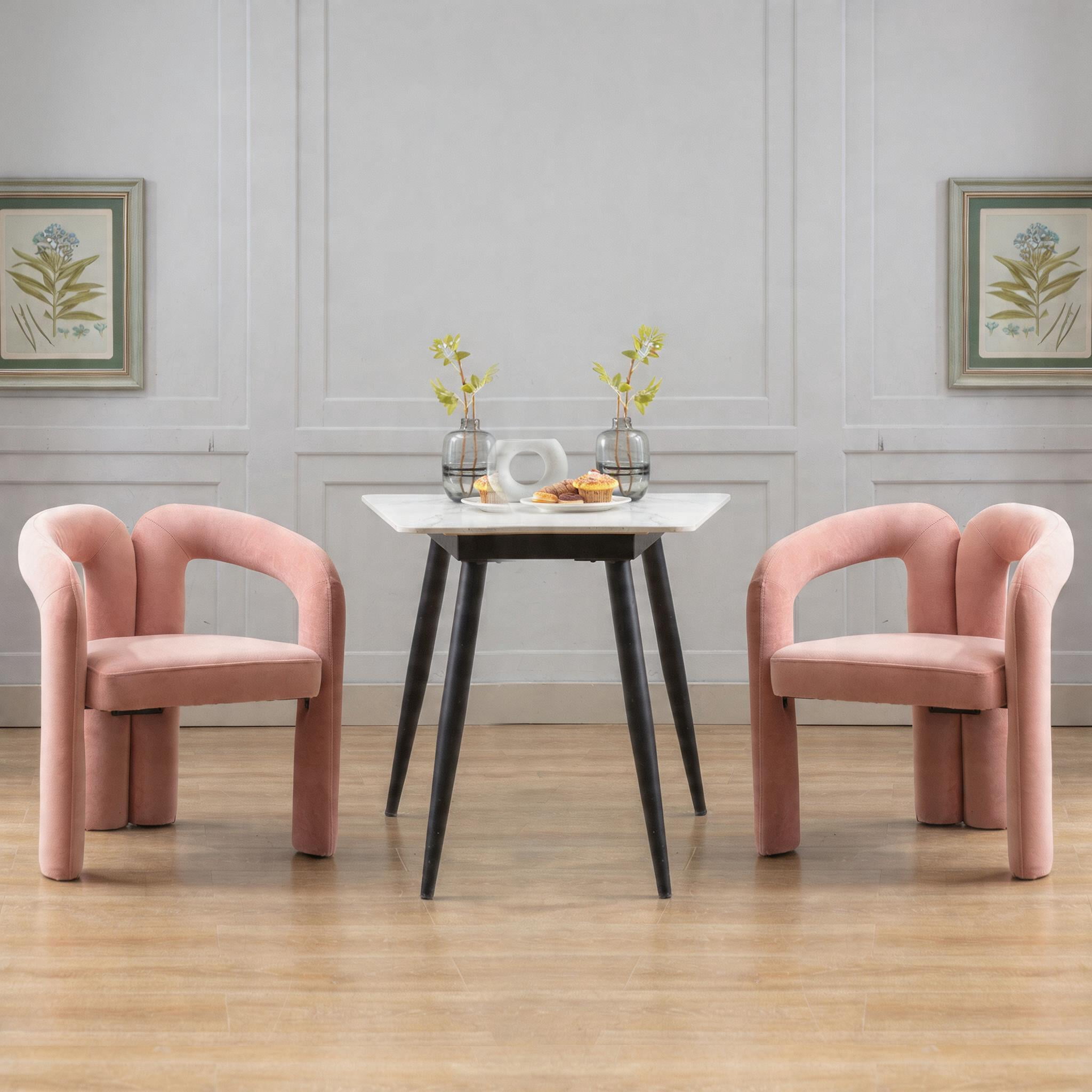 Sailvan Contemporary Velvet Barrel Accent Dining Chairs, Set of 2, Upholstered Side Chairs, Beige